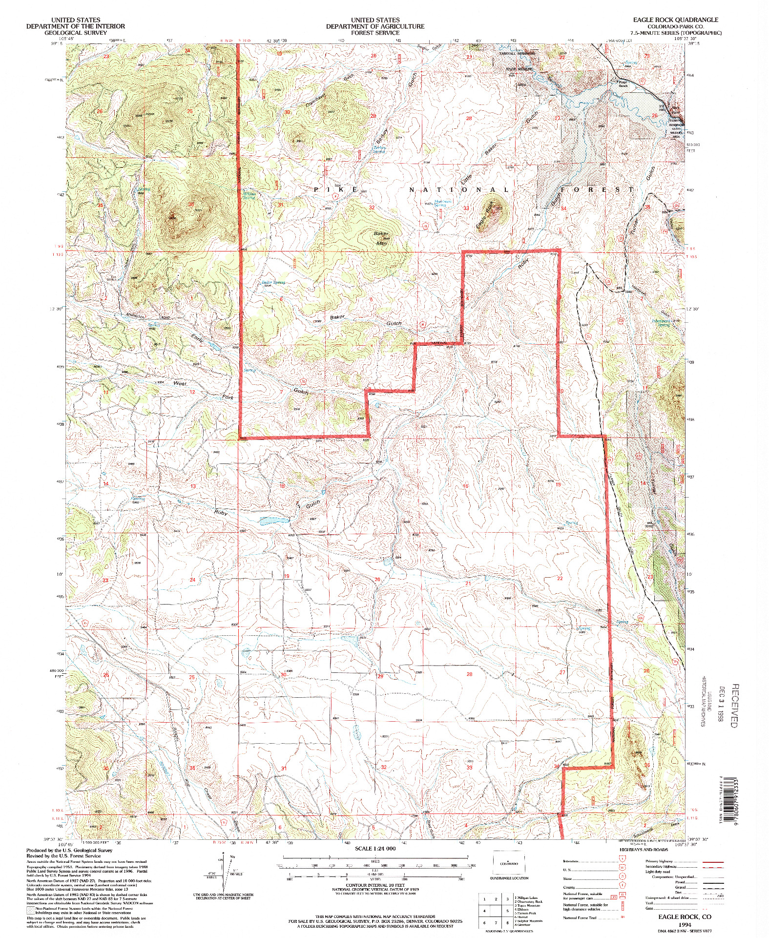 USGS 1:24000-SCALE QUADRANGLE FOR EAGLE ROCK, CO 1994