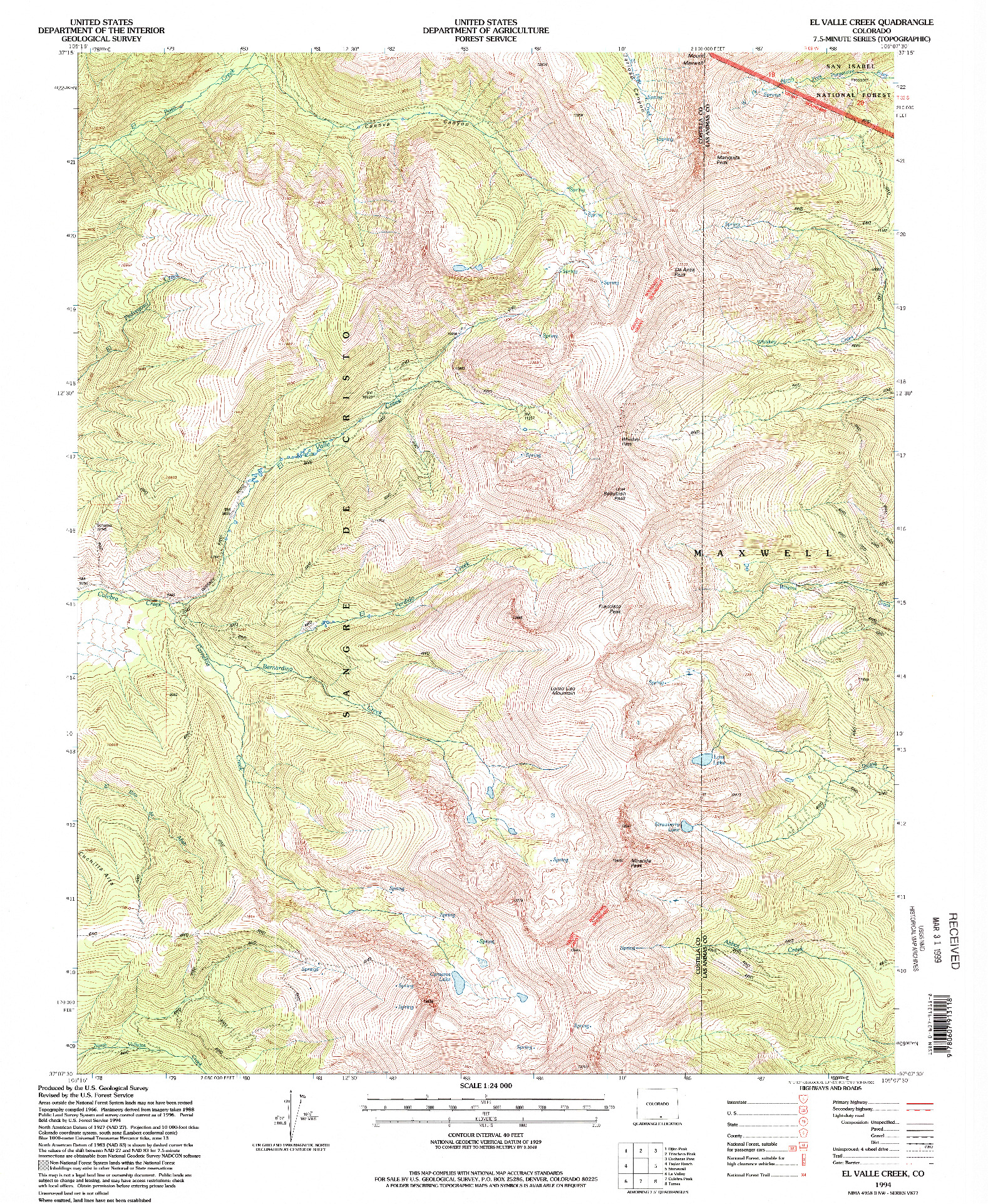 USGS 1:24000-SCALE QUADRANGLE FOR EL VALLE CREEK, CO 1994