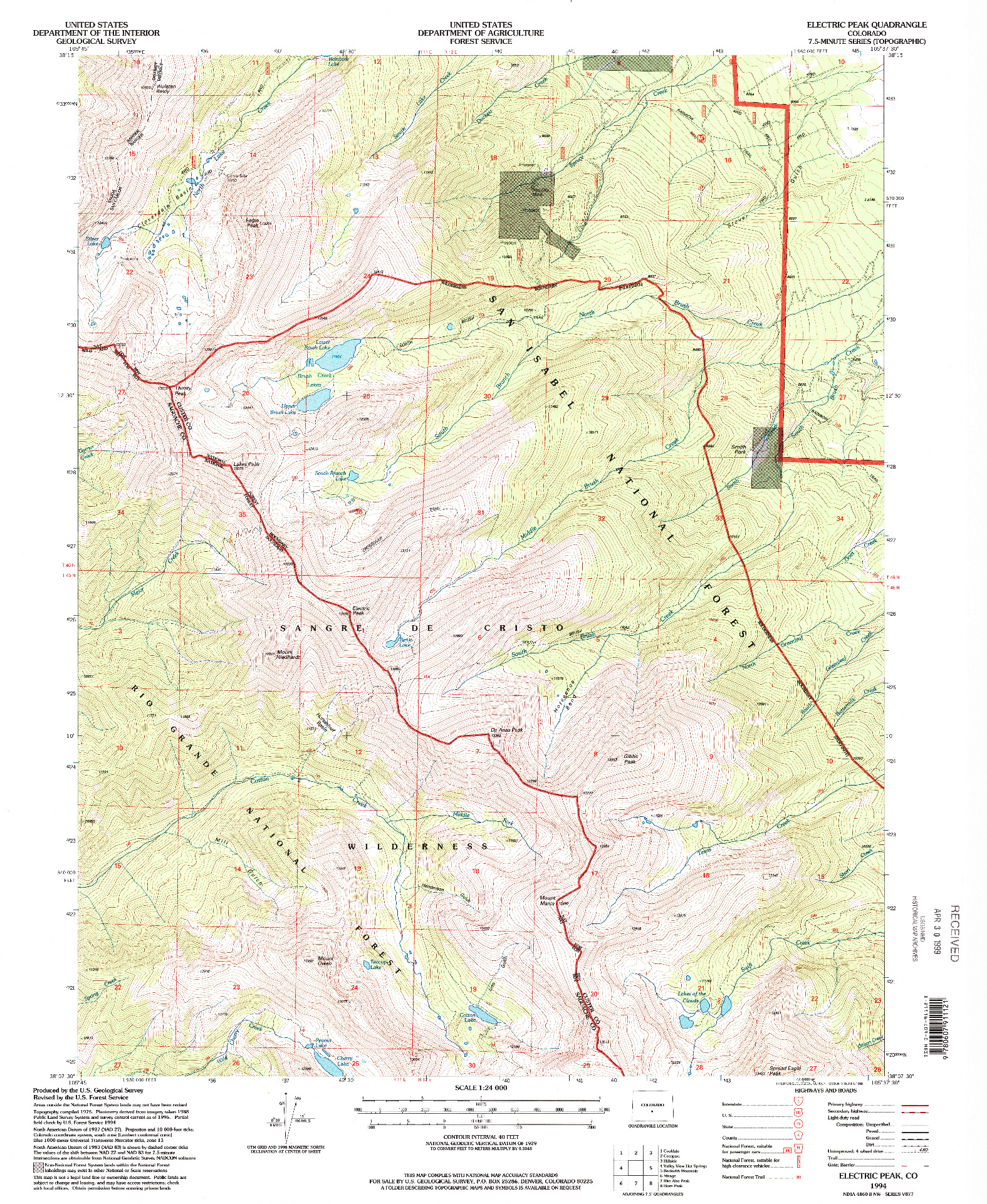 USGS 1:24000-SCALE QUADRANGLE FOR ELECTRIC PEAK, CO 1994