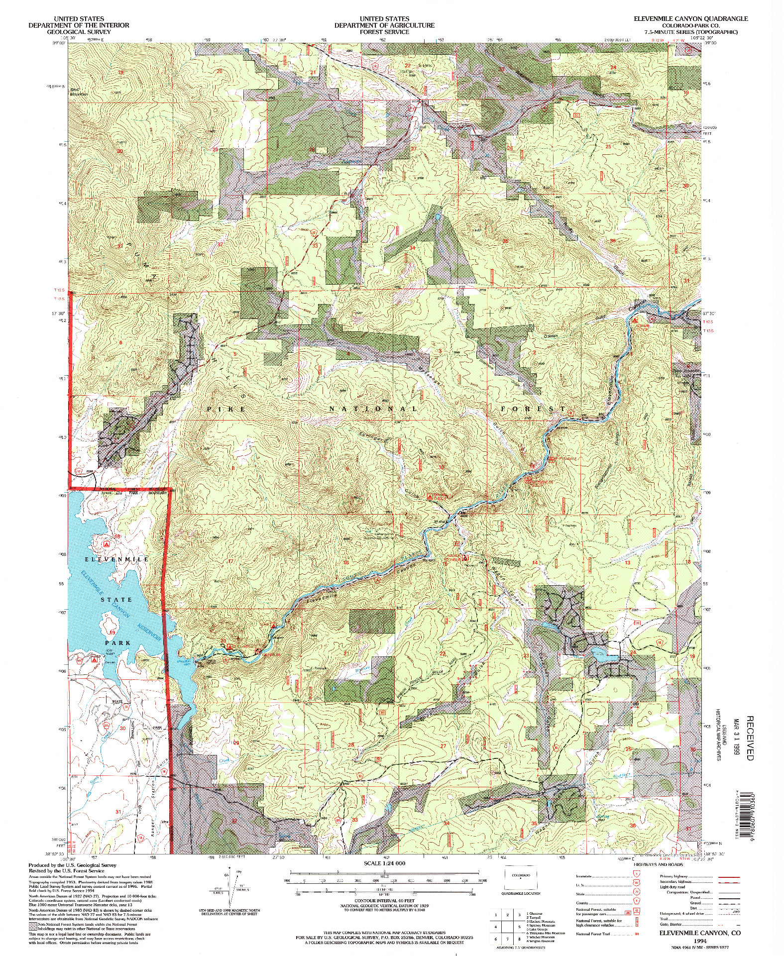 USGS 1:24000-SCALE QUADRANGLE FOR ELEVENMILE CANYON, CO 1994