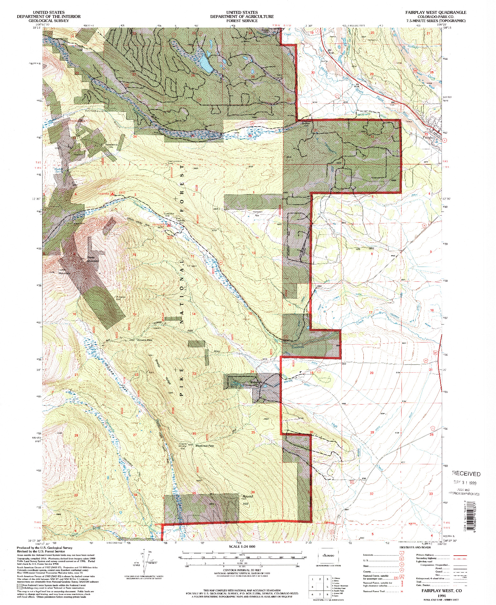 USGS 1:24000-SCALE QUADRANGLE FOR FAIRPLAY WEST, CO 1994