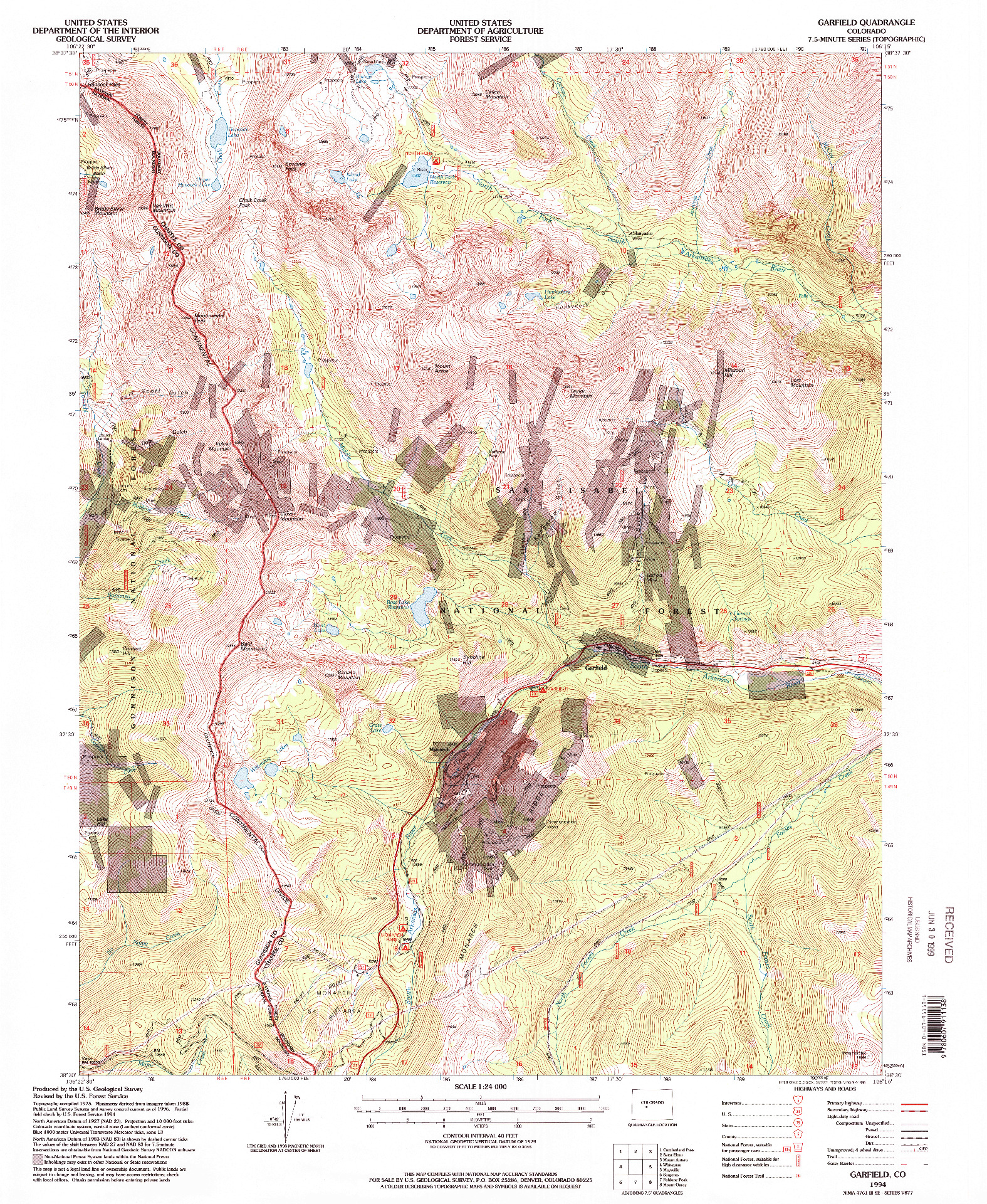 USGS 1:24000-SCALE QUADRANGLE FOR GARFIELD, CO 1994