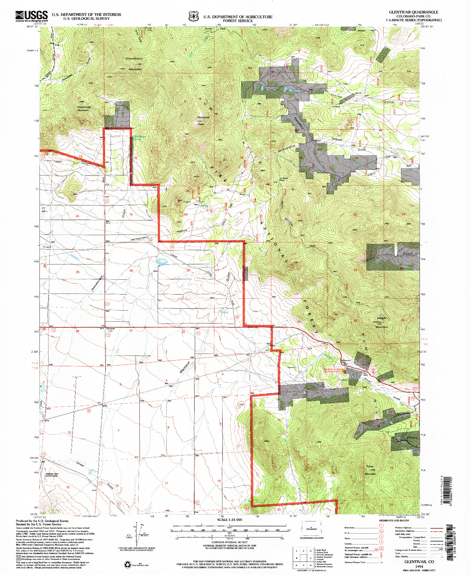 USGS 1:24000-SCALE QUADRANGLE FOR GLENTIVAR, CO 1994