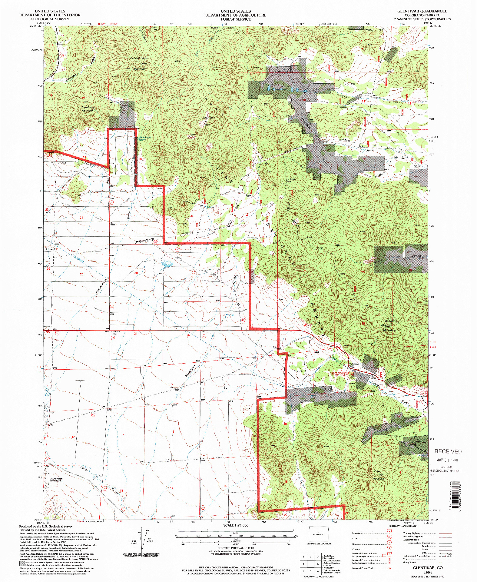 USGS 1:24000-SCALE QUADRANGLE FOR GLENTIVAR, CO 1994