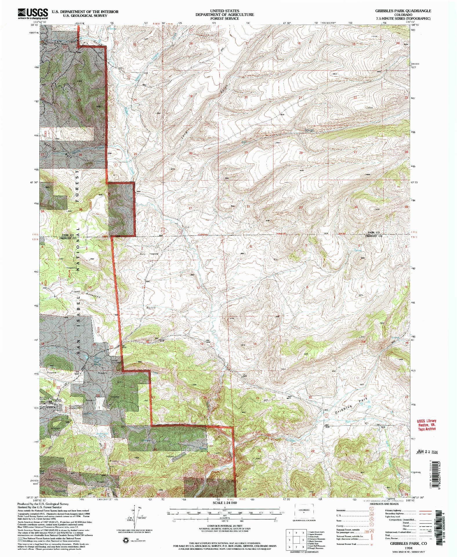 USGS 1:24000-SCALE QUADRANGLE FOR GRIBBLES PARK, CO 1994