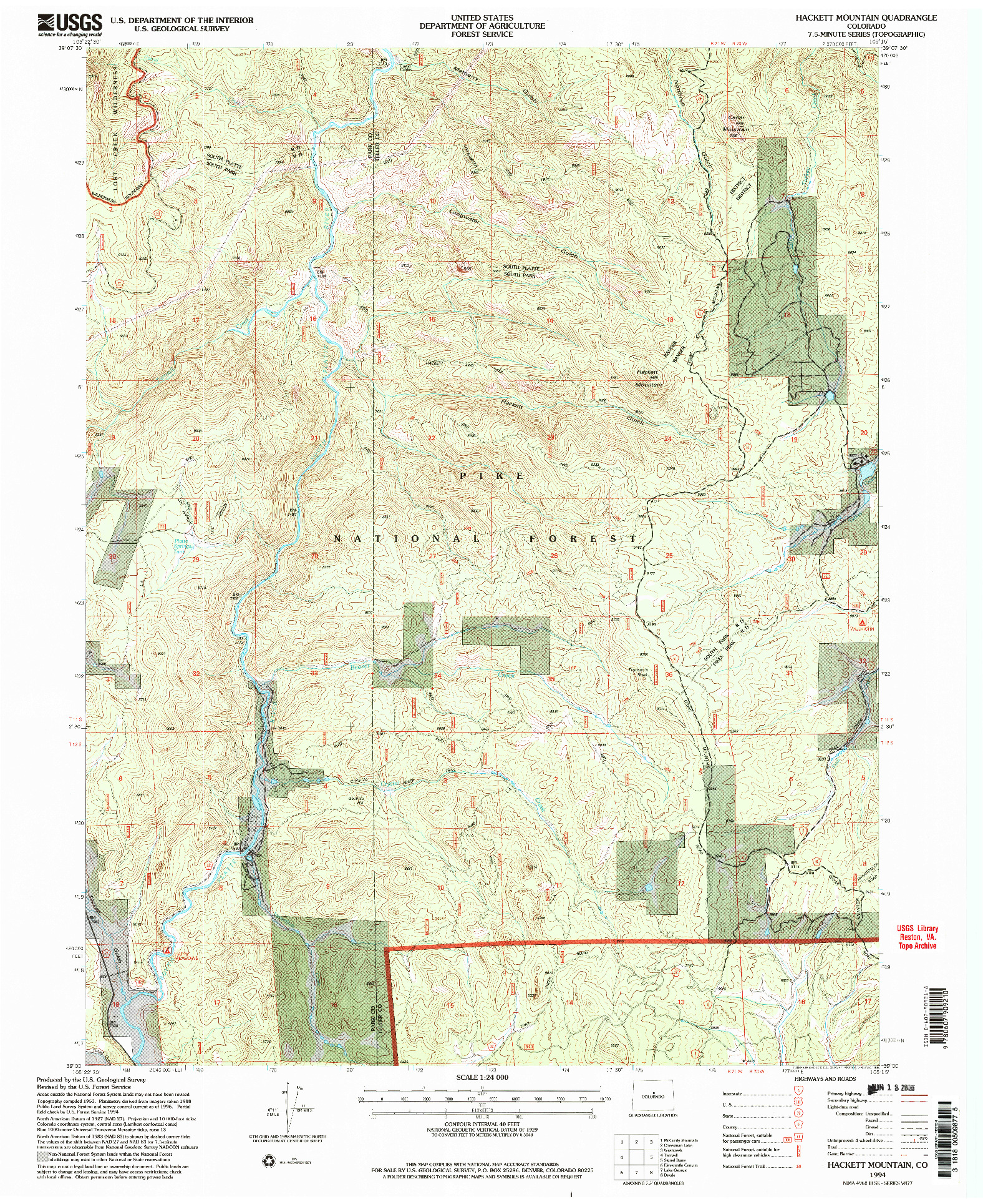 USGS 1:24000-SCALE QUADRANGLE FOR HACKETT MOUNTAIN, CO 1994
