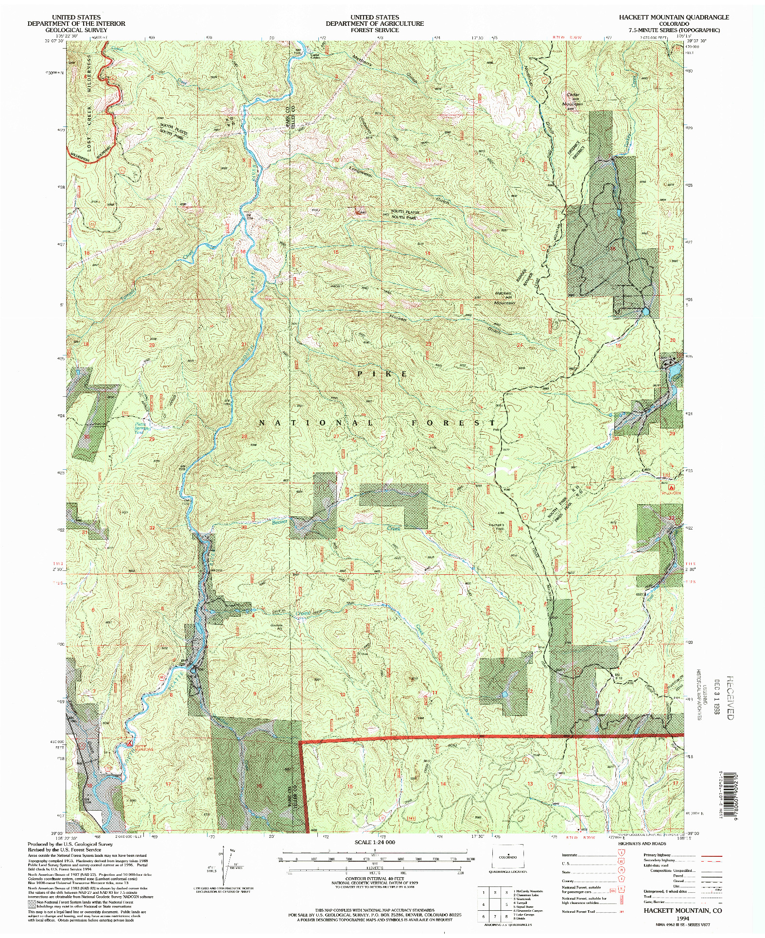USGS 1:24000-SCALE QUADRANGLE FOR HACKETT MOUNTAIN, CO 1994