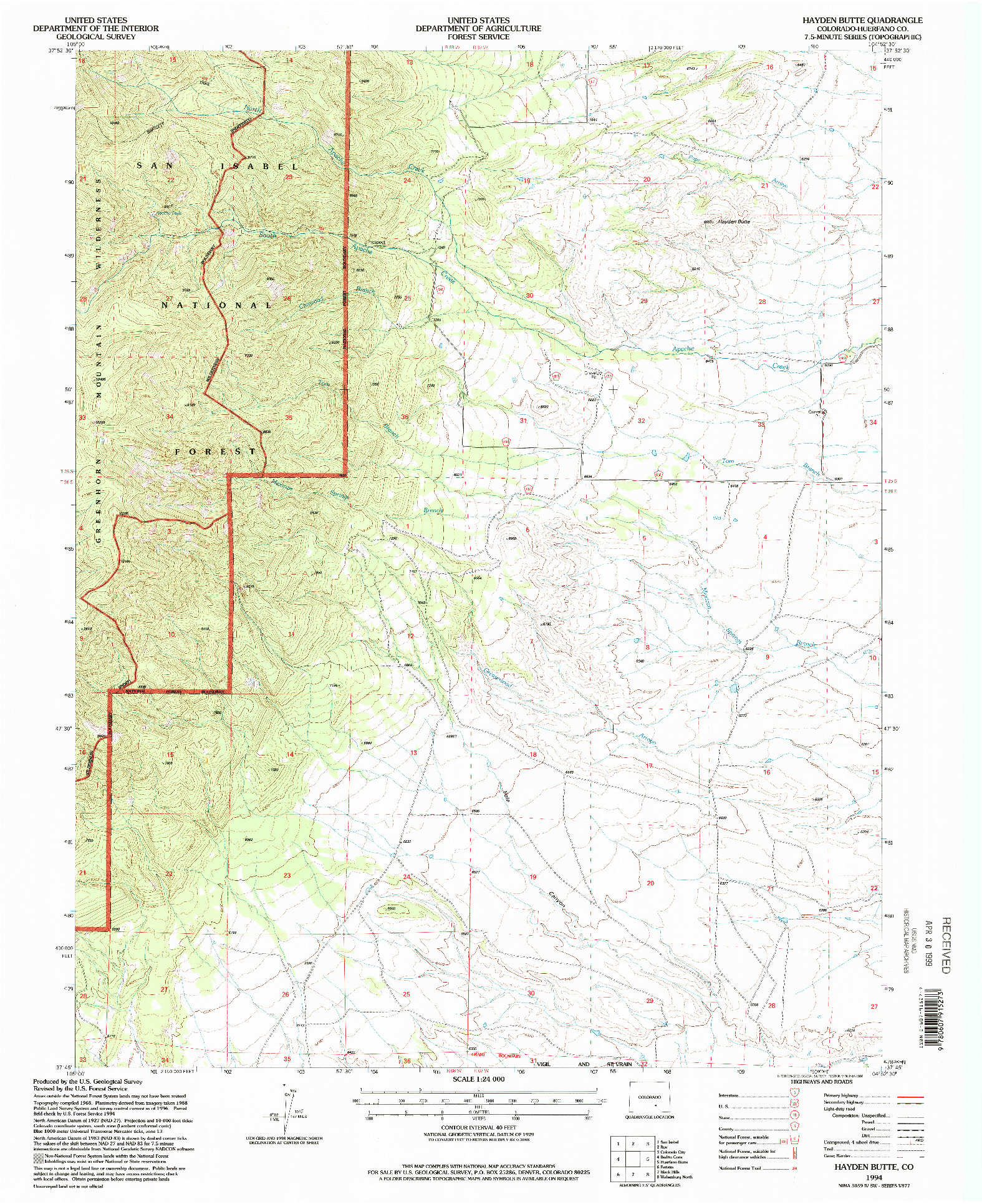 USGS 1:24000-SCALE QUADRANGLE FOR HAYDEN BUTTE, CO 1994