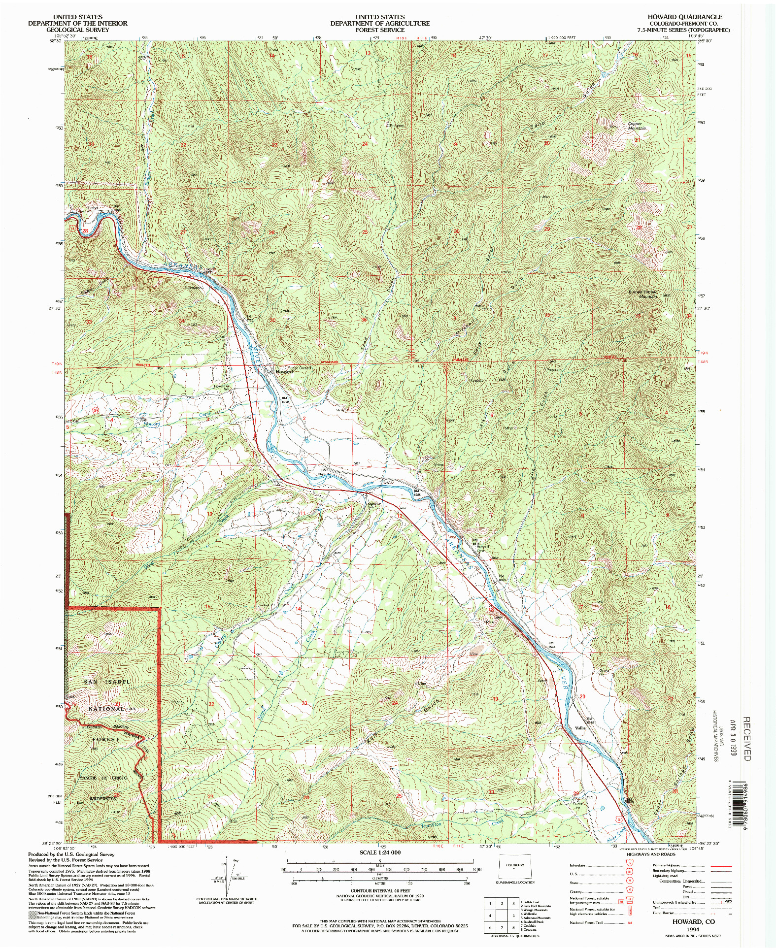 USGS 1:24000-SCALE QUADRANGLE FOR HOWARD, CO 1994