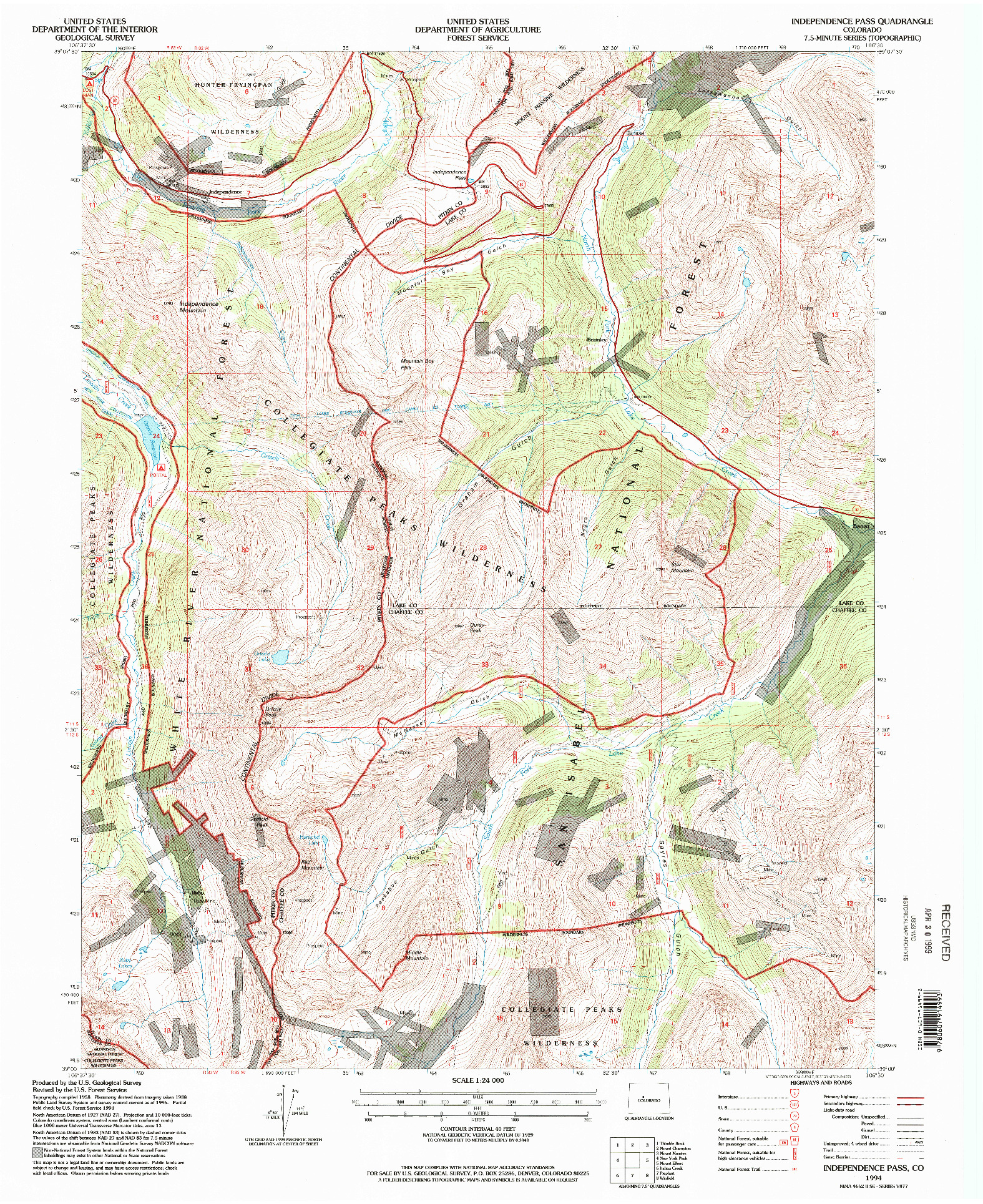USGS 1:24000-SCALE QUADRANGLE FOR INDEPENDENCE PASS, CO 1994