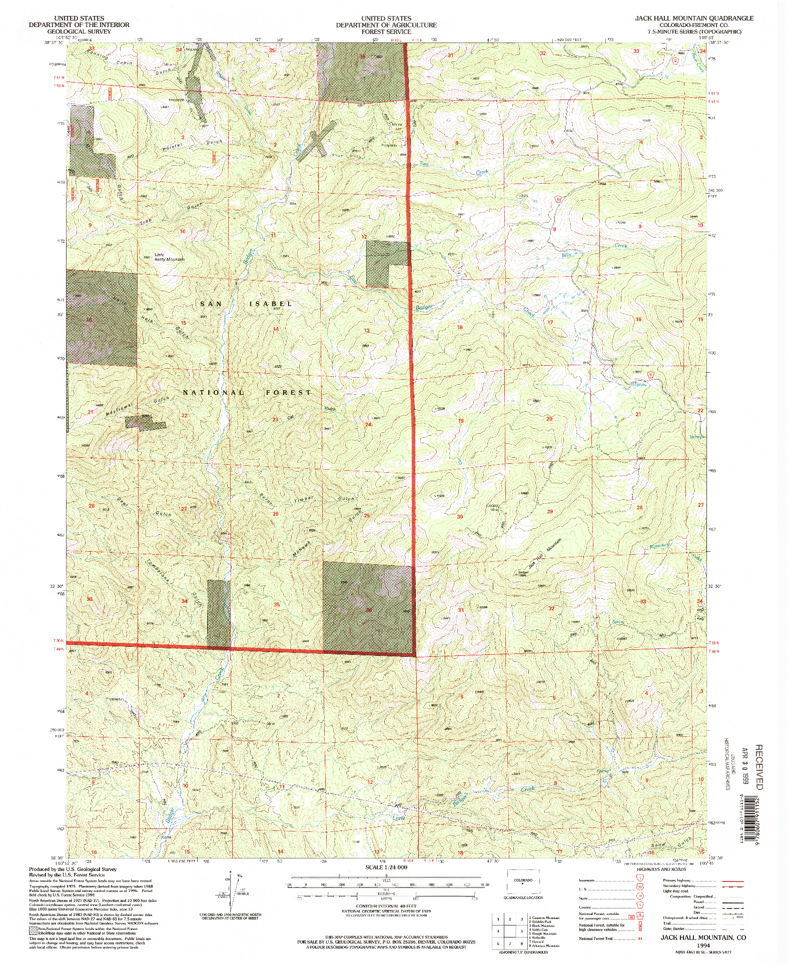 USGS 1:24000-SCALE QUADRANGLE FOR JACK HALL MOUNTAIN, CO 1994