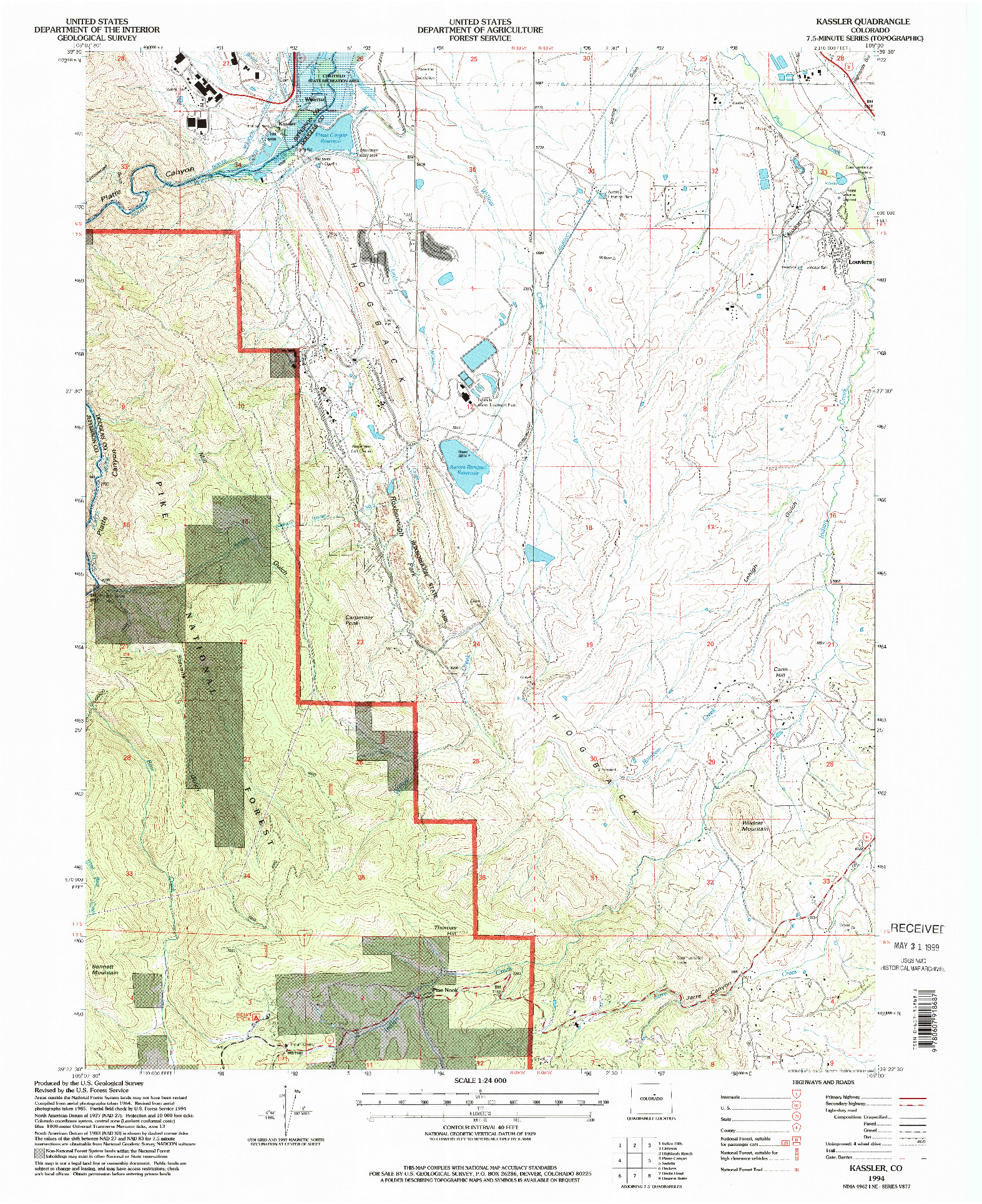 USGS 1:24000-SCALE QUADRANGLE FOR KASSLER, CO 1994