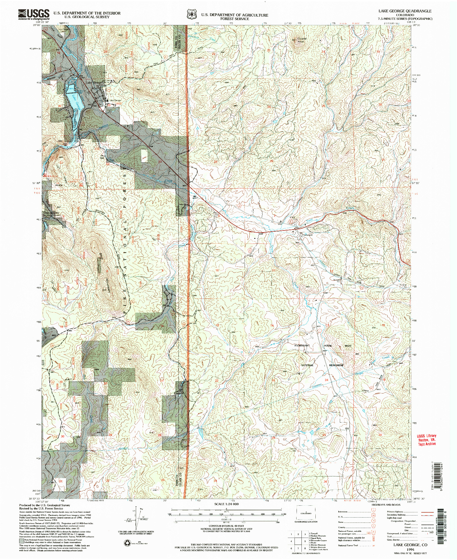 USGS 1:24000-SCALE QUADRANGLE FOR LAKE GEORGE, CO 1994