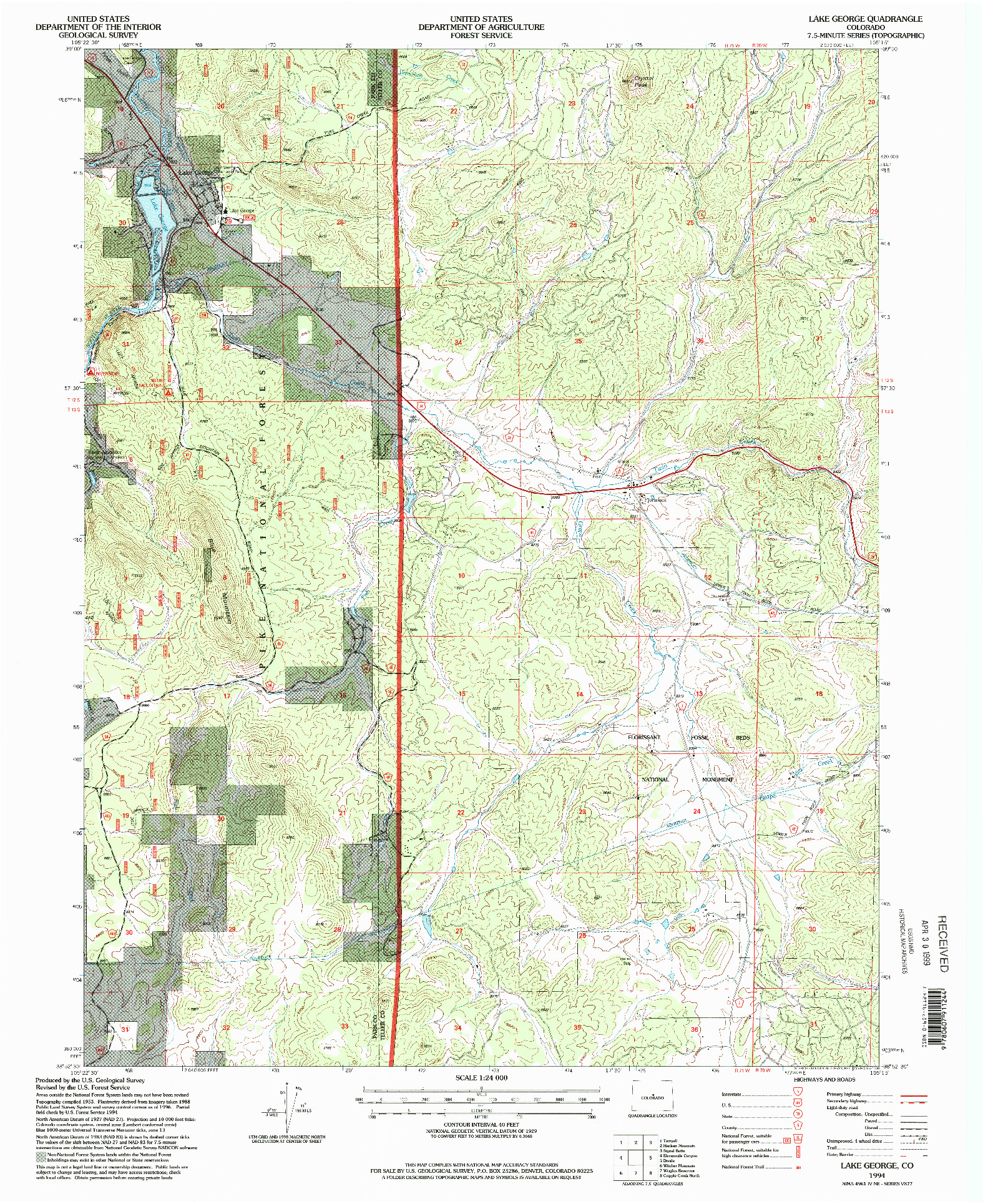 USGS 1:24000-SCALE QUADRANGLE FOR LAKE GEORGE, CO 1994