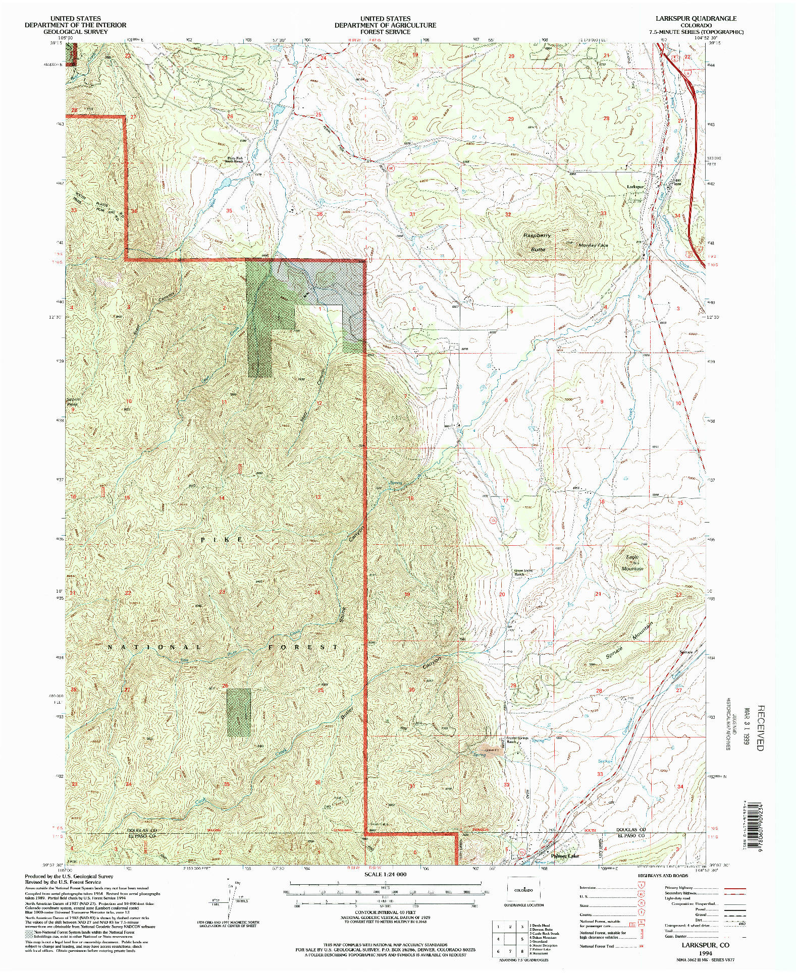 USGS 1:24000-SCALE QUADRANGLE FOR LARKSPUR, CO 1994