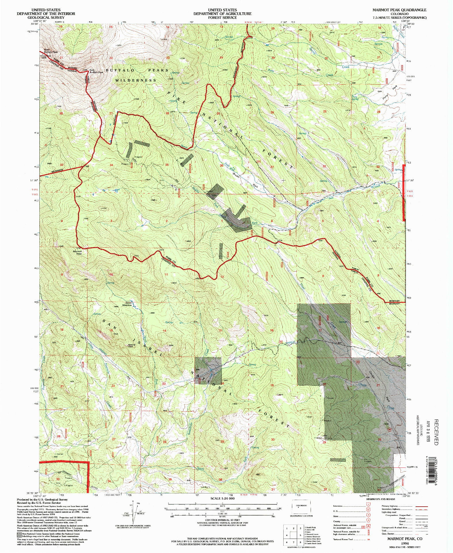 USGS 1:24000-SCALE QUADRANGLE FOR MARMOT PEAK, CO 1994