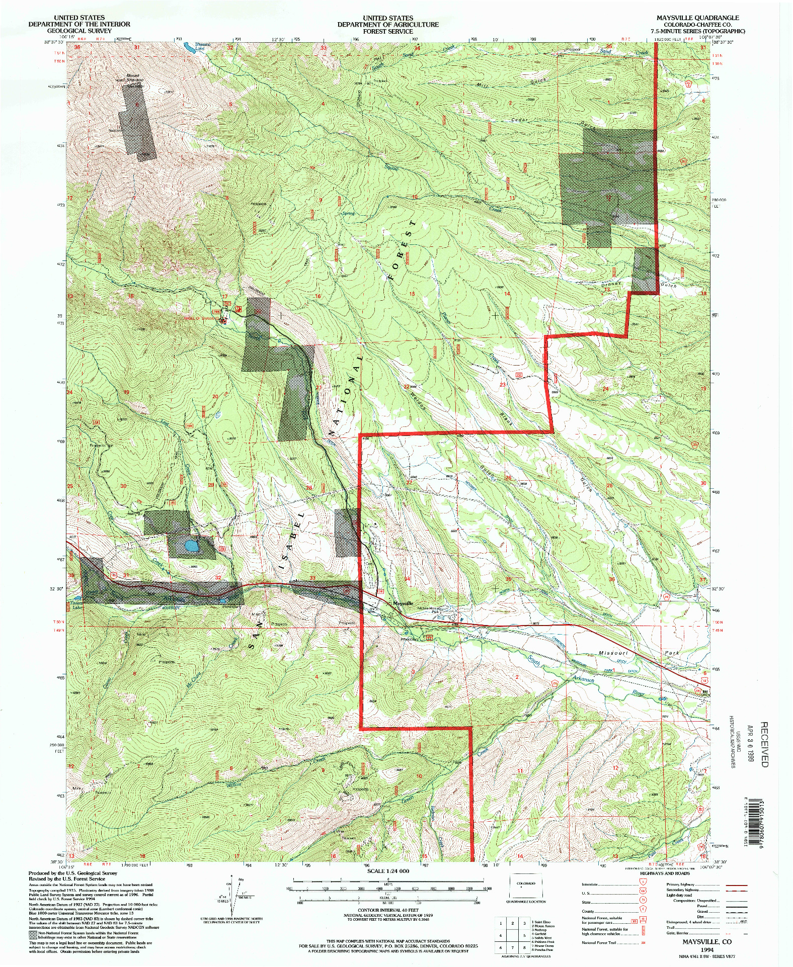 USGS 1:24000-SCALE QUADRANGLE FOR MAYSVILLE, CO 1994