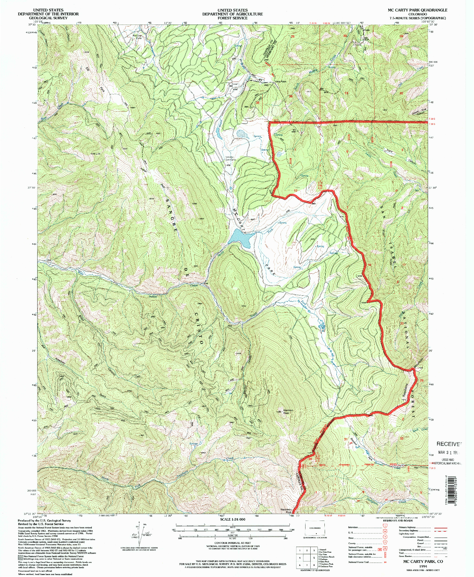 USGS 1:24000-SCALE QUADRANGLE FOR MC CARTY PARK, CO 1994