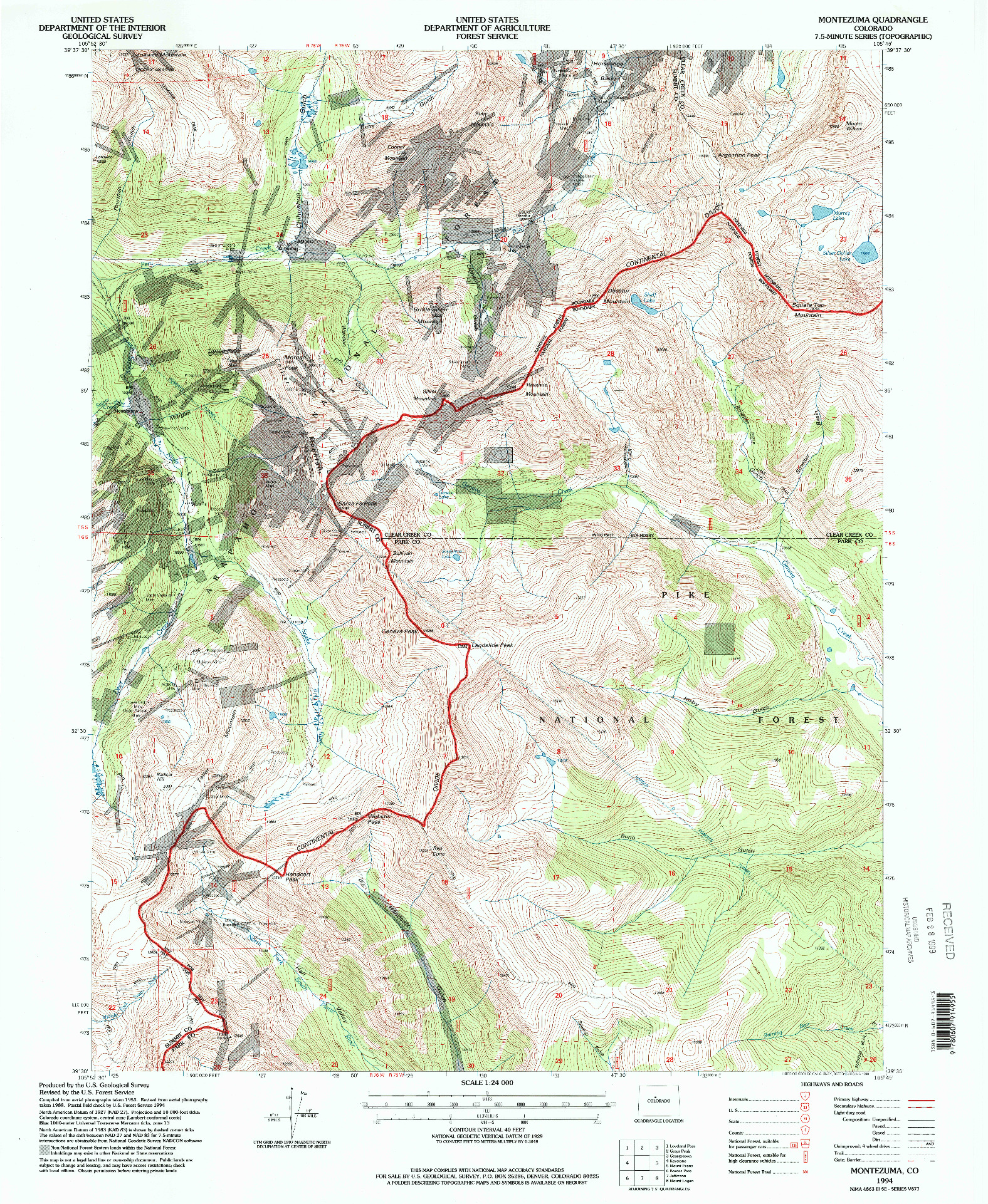 USGS 1:24000-SCALE QUADRANGLE FOR MONTEZUMA, CO 1994