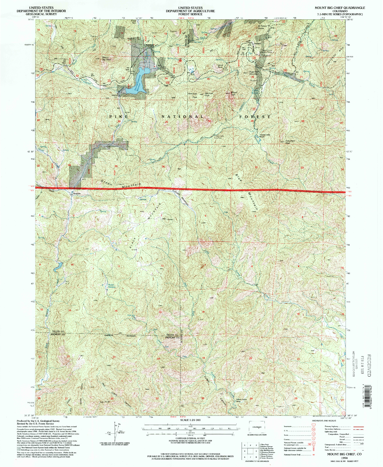 USGS 1:24000-SCALE QUADRANGLE FOR MOUNT BIG CHIEF, CO 1994