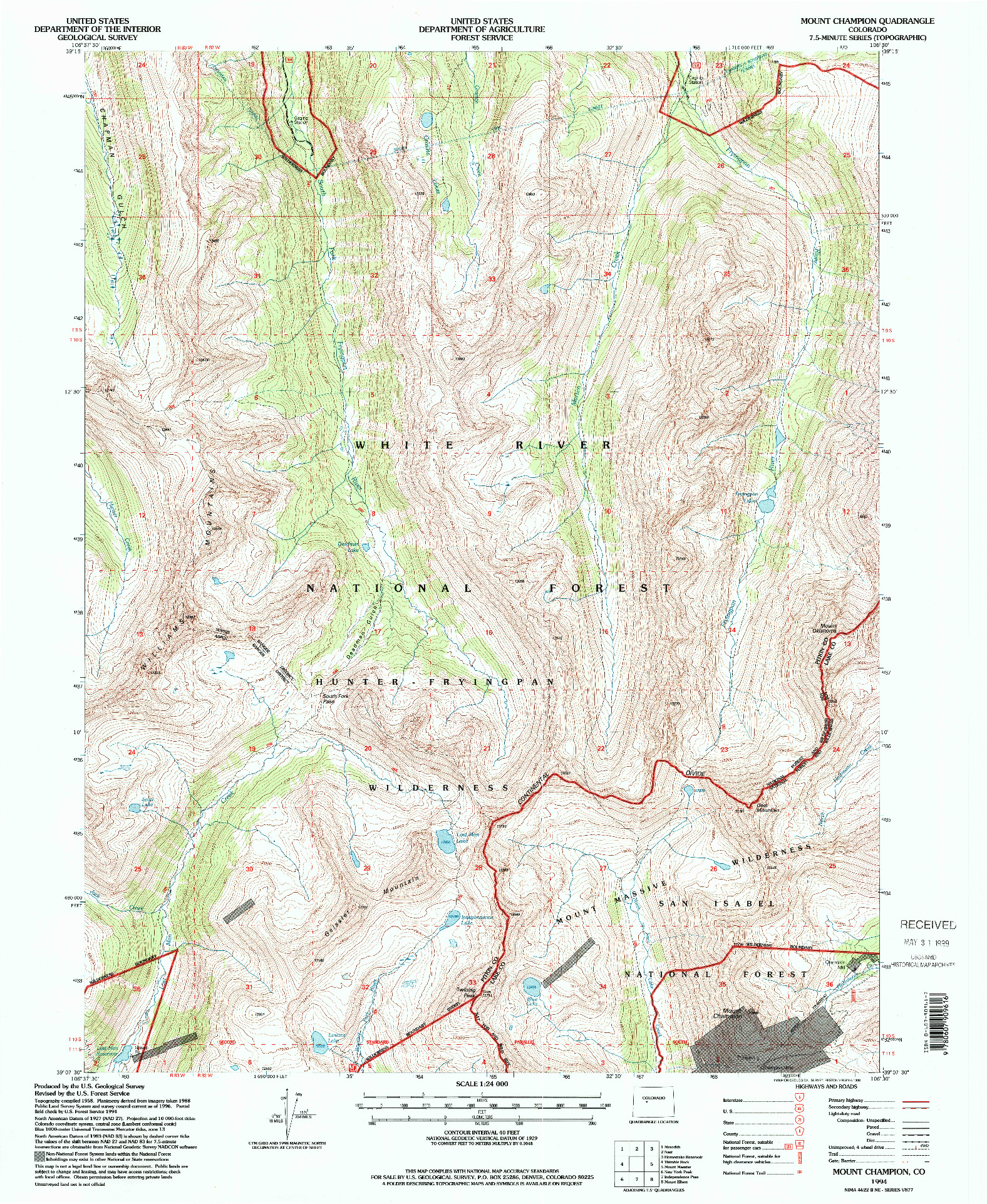 USGS 1:24000-SCALE QUADRANGLE FOR MOUNT CHAMPION, CO 1994