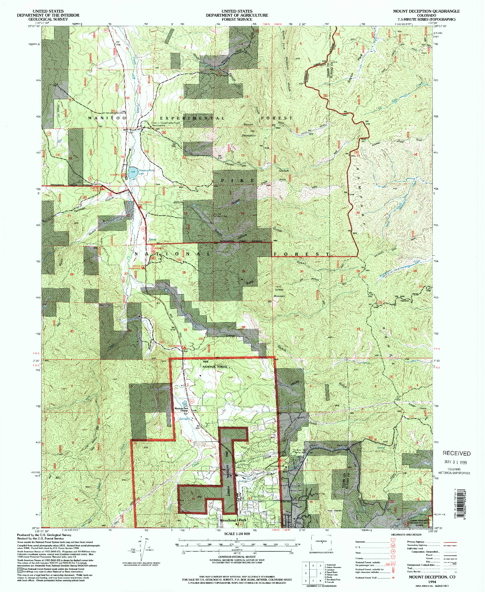 USGS 1:24000-SCALE QUADRANGLE FOR MOUNT DECEPTION, CO 1994