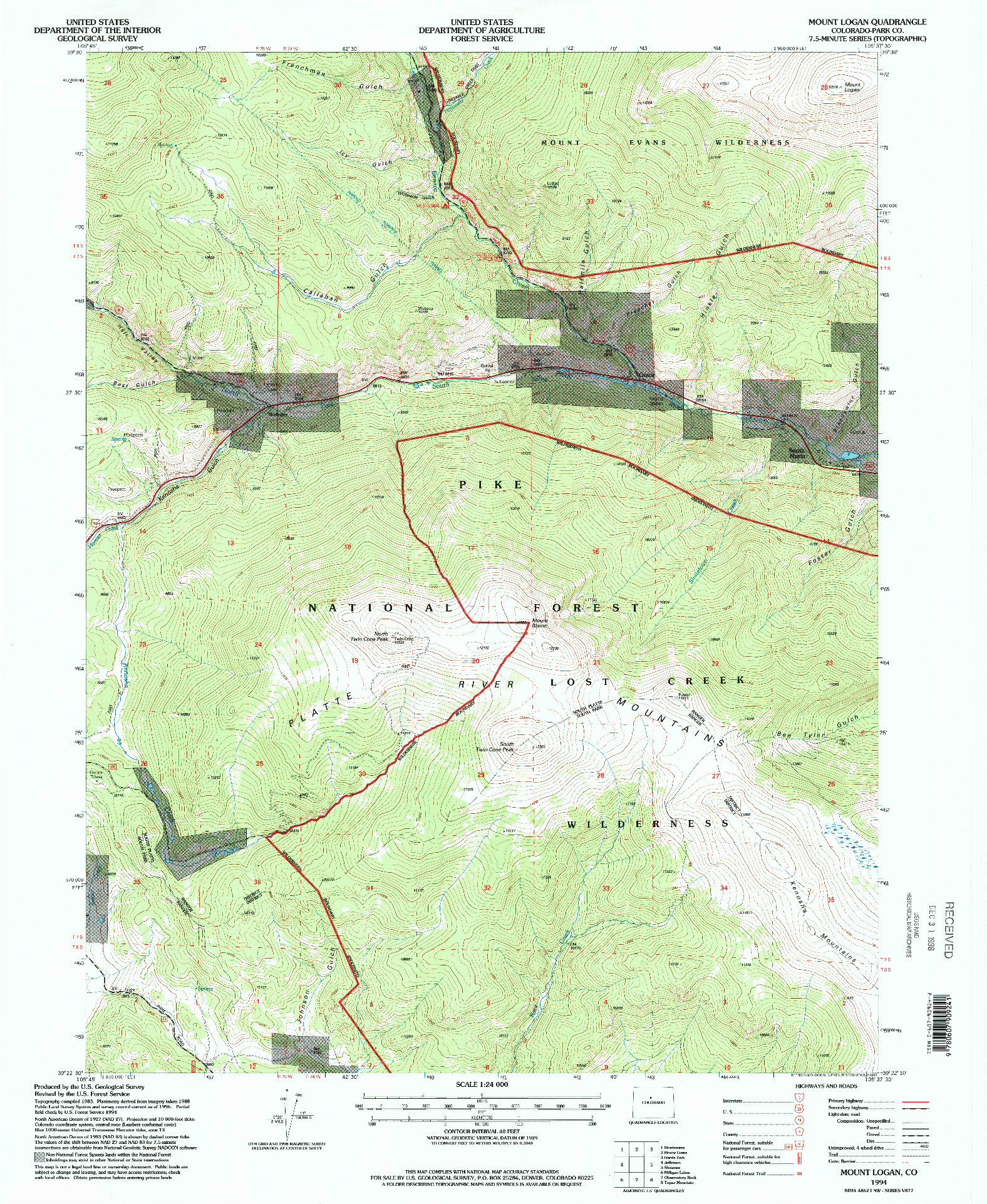 USGS 1:24000-SCALE QUADRANGLE FOR MOUNT LOGAN, CO 1994