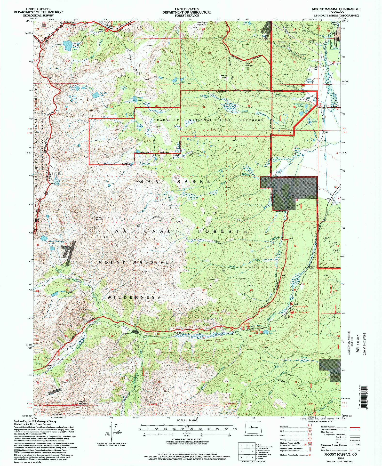 USGS 1:24000-SCALE QUADRANGLE FOR MOUNT MASSIVE, CO 1994