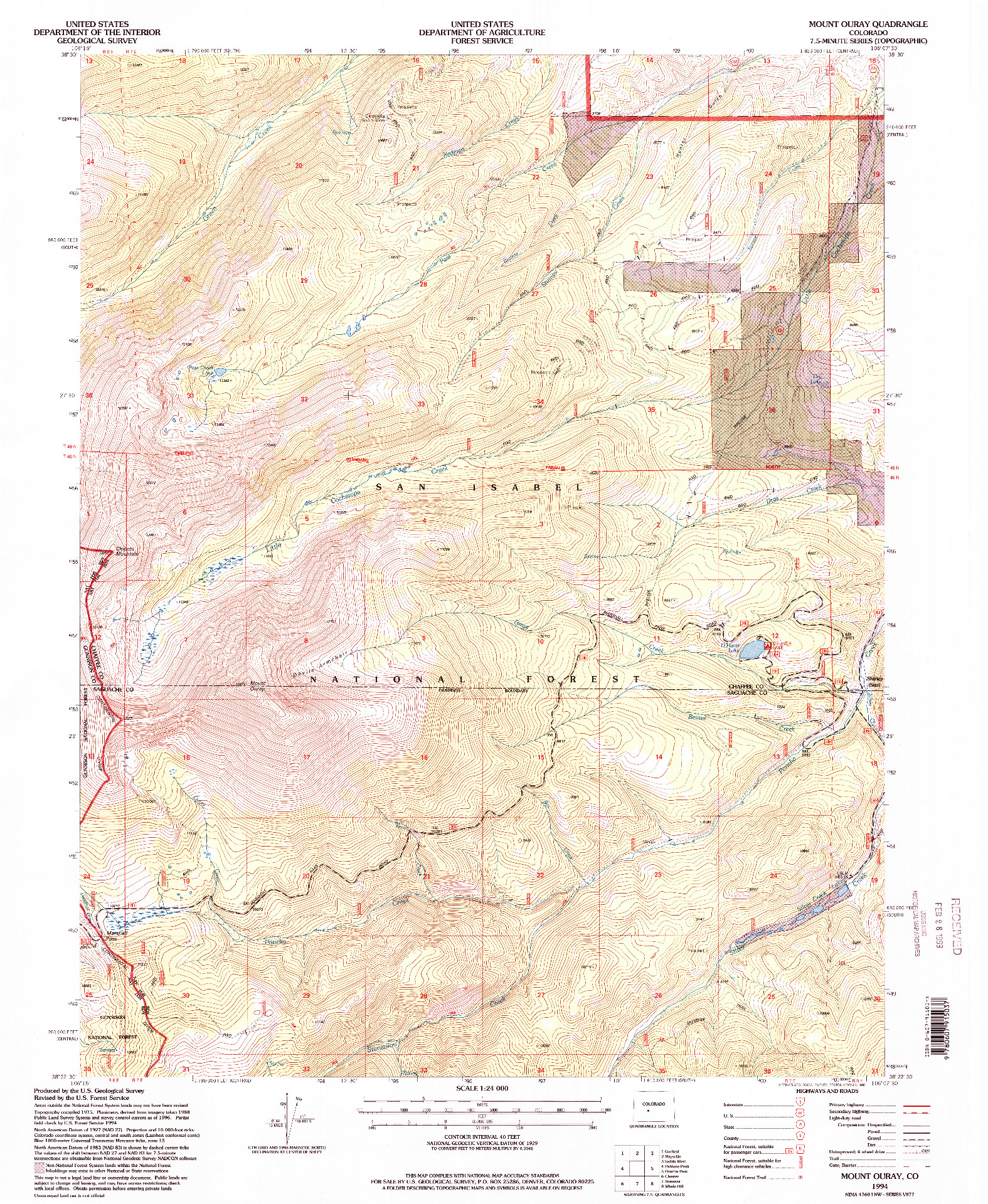 USGS 1:24000-SCALE QUADRANGLE FOR MOUNT OURAY, CO 1994