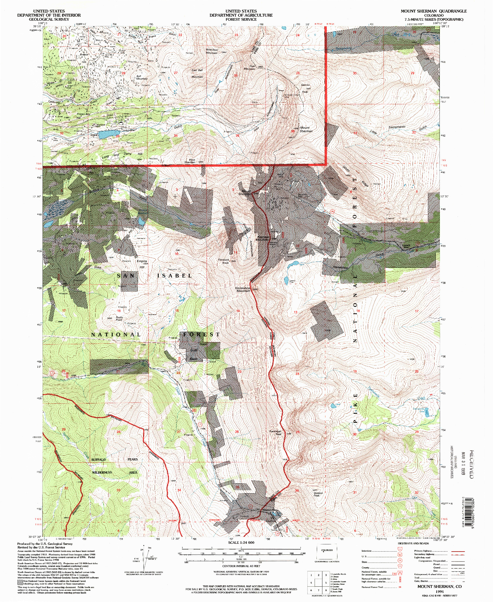 USGS 1:24000-SCALE QUADRANGLE FOR MOUNT SHERMAN, CO 1994