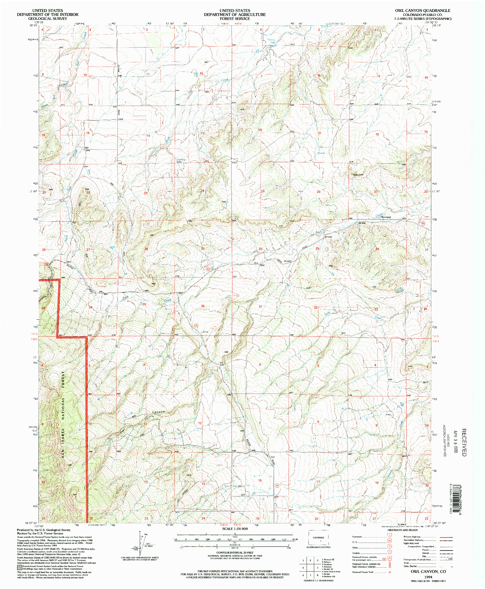 USGS 1:24000-SCALE QUADRANGLE FOR OWL CANYON, CO 1994