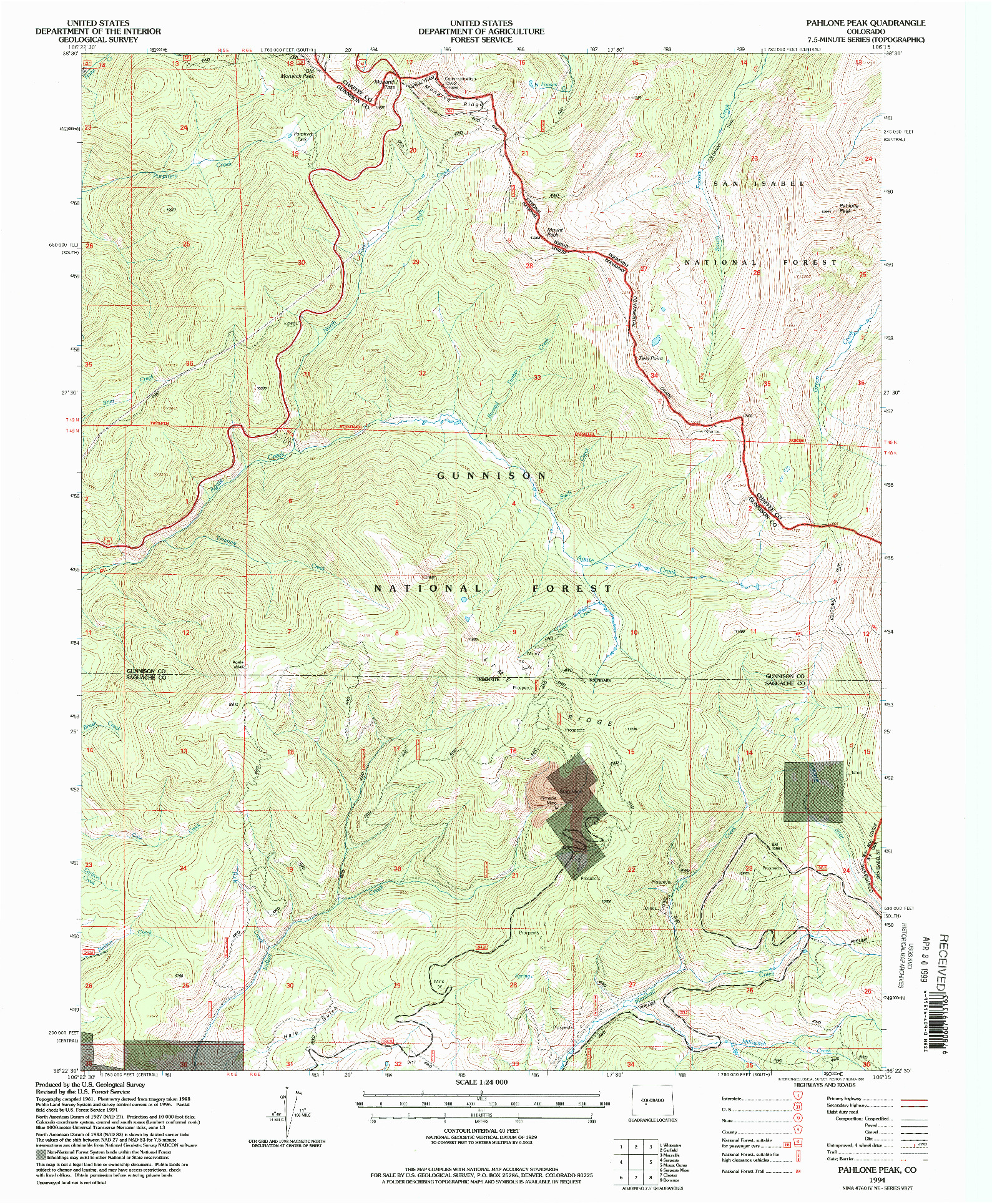 USGS 1:24000-SCALE QUADRANGLE FOR PAHLONE PEAK, CO 1994