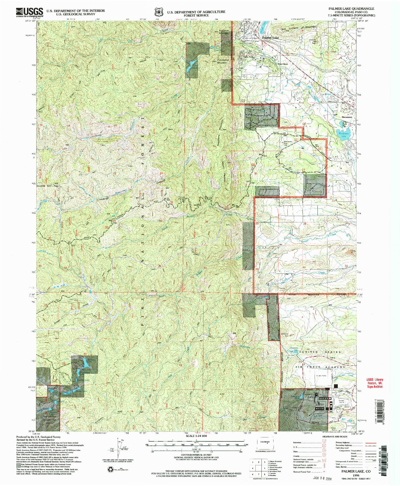 USGS 1:24000-SCALE QUADRANGLE FOR PALMER LAKE, CO 1994