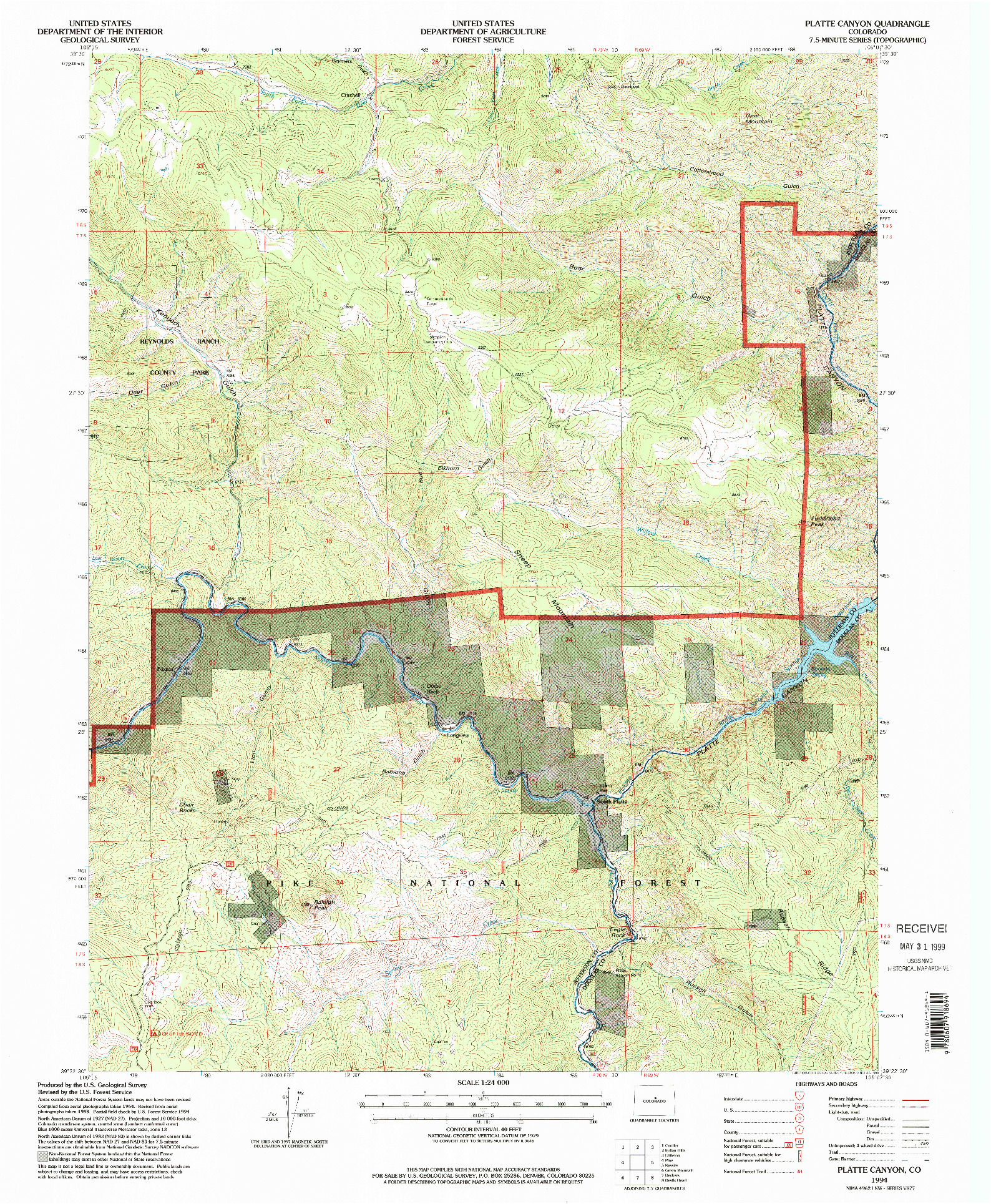 USGS 1:24000-SCALE QUADRANGLE FOR PLATTE CANYON, CO 1994