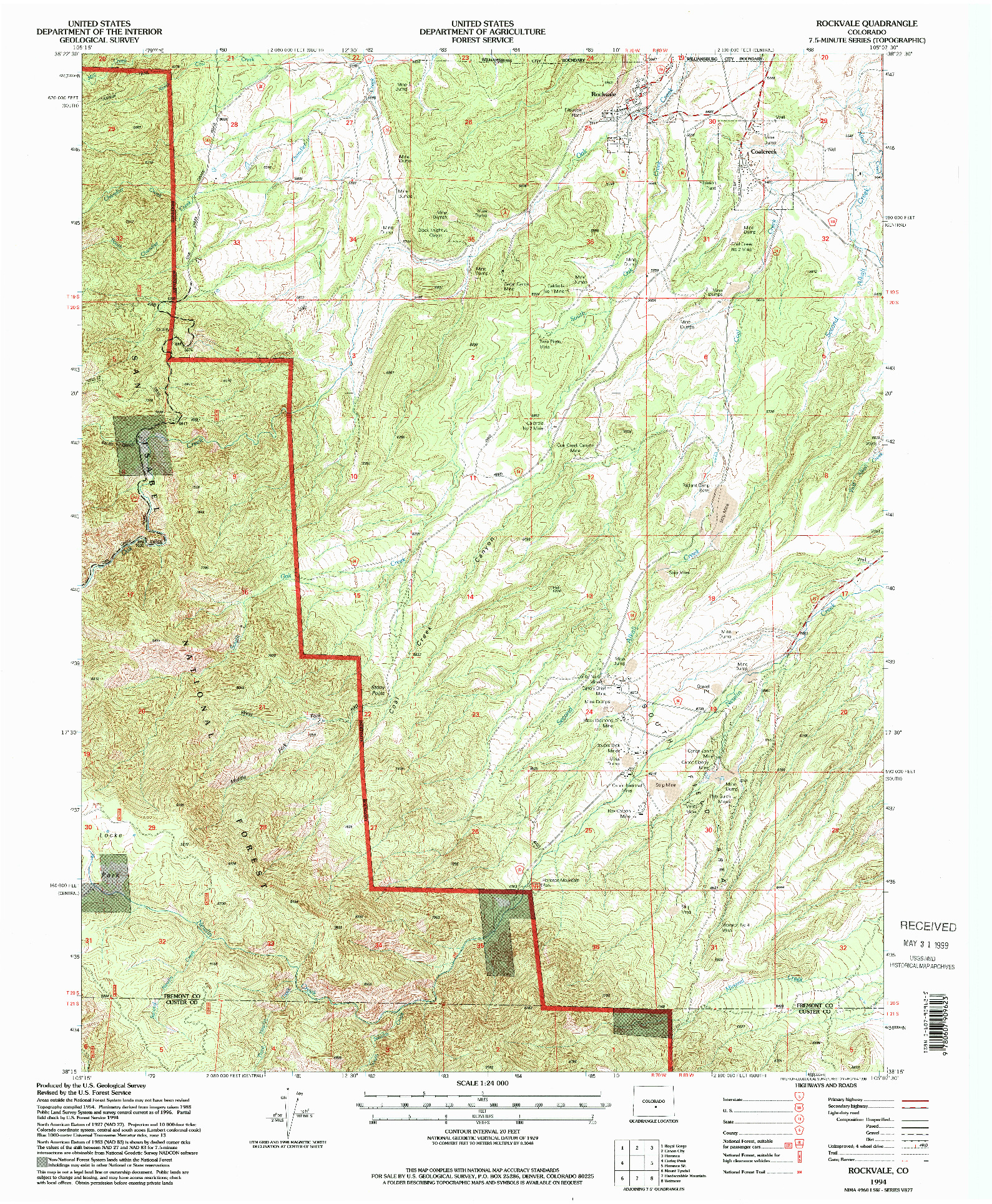 USGS 1:24000-SCALE QUADRANGLE FOR ROCKVALE, CO 1994