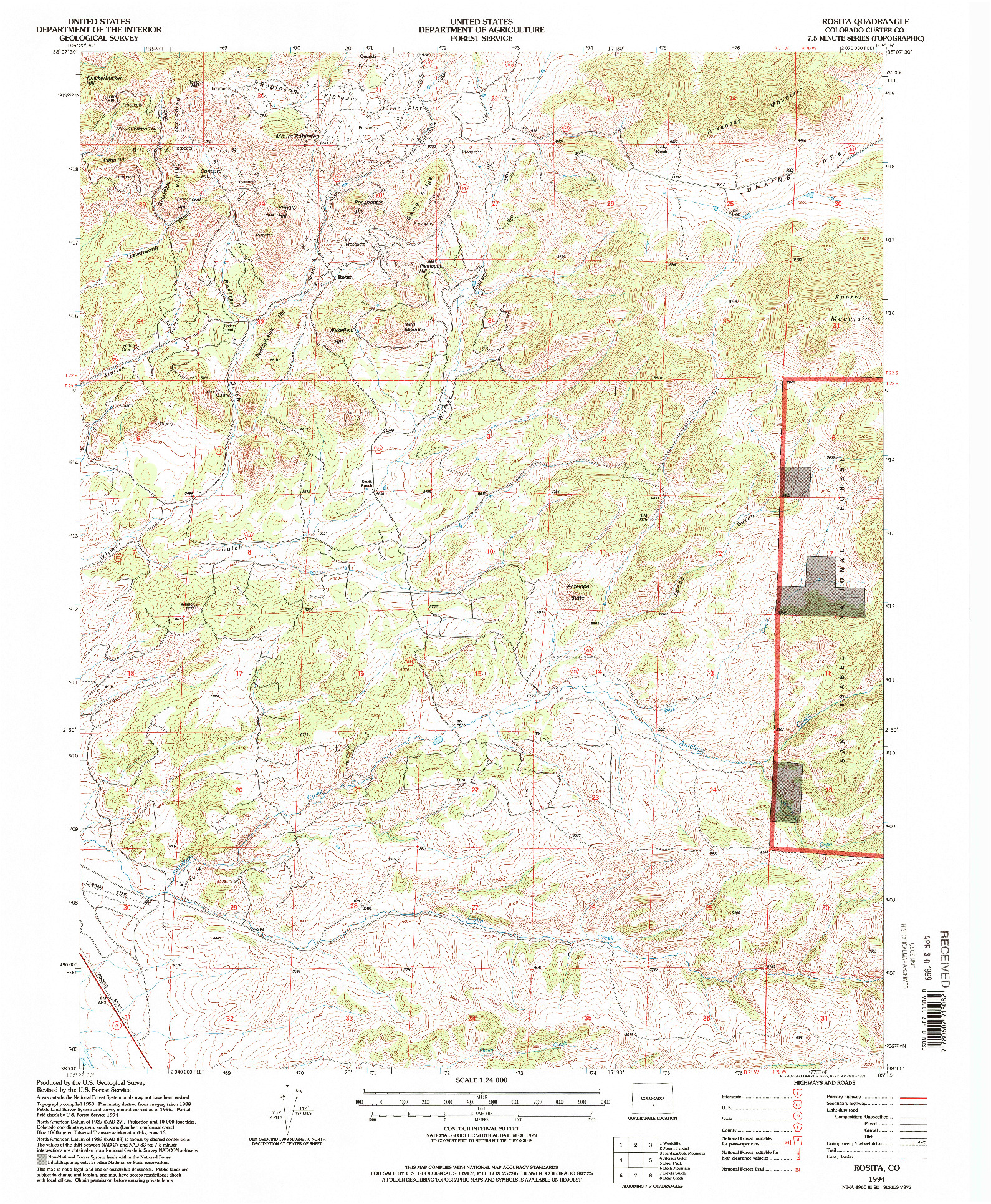 USGS 1:24000-SCALE QUADRANGLE FOR ROSITA, CO 1994