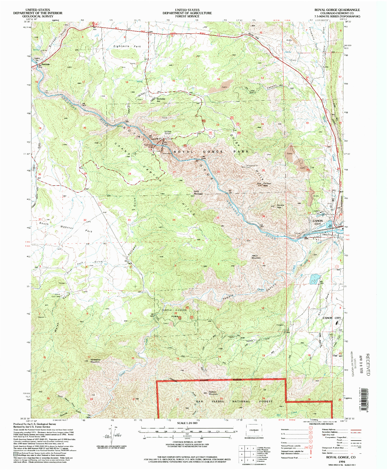USGS 1:24000-SCALE QUADRANGLE FOR ROYAL GORGE, CO 1994
