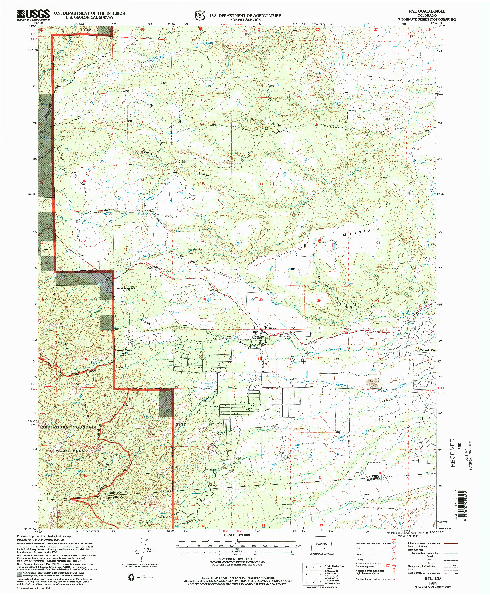 USGS 1:24000-SCALE QUADRANGLE FOR RYE, CO 1994