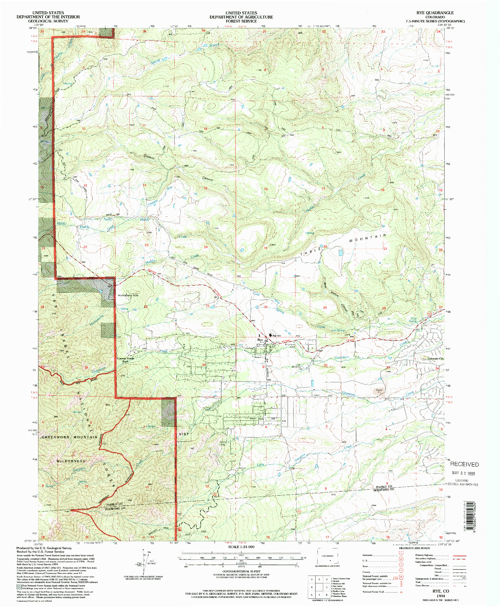 USGS 1:24000-SCALE QUADRANGLE FOR RYE, CO 1994