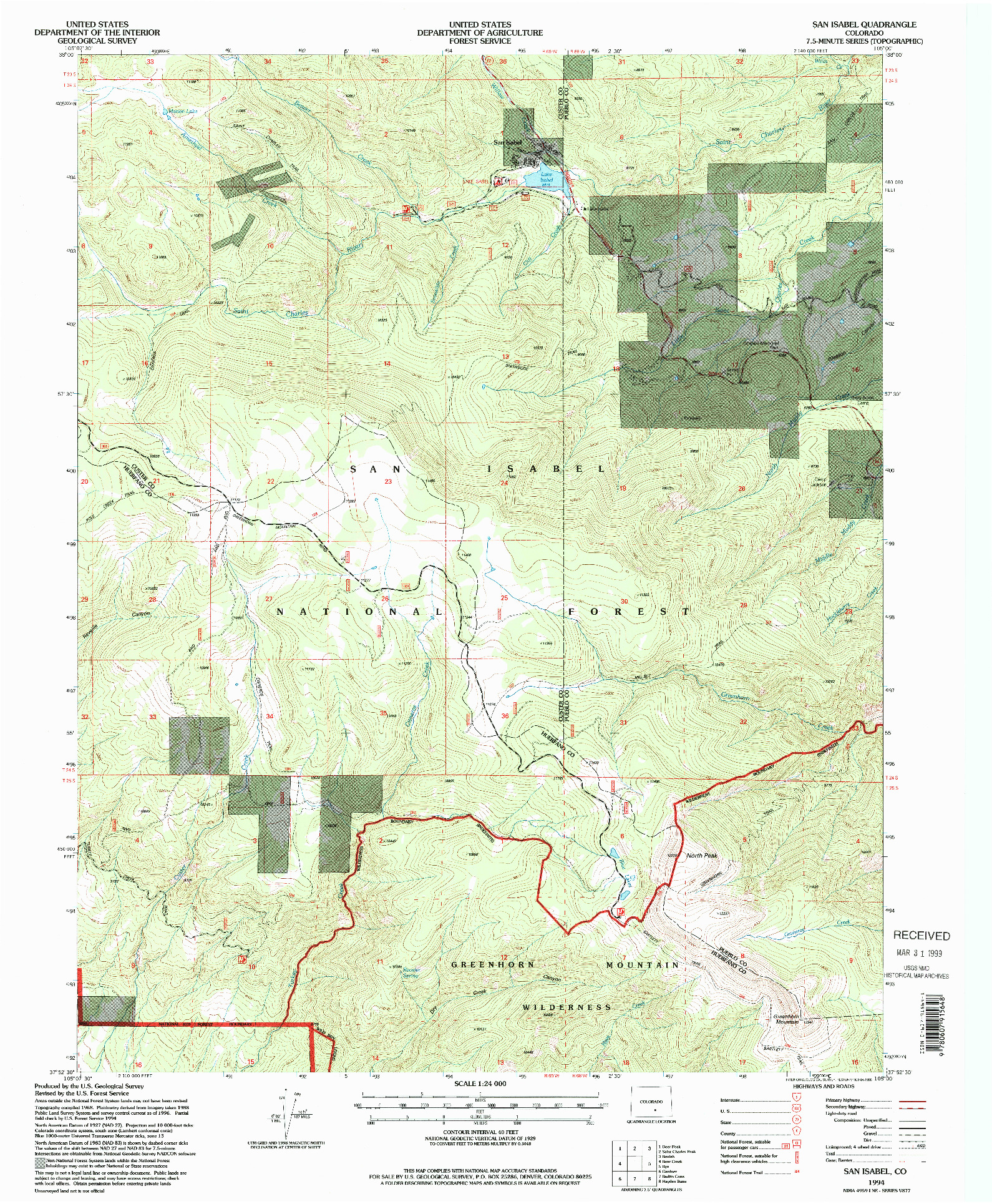 USGS 1:24000-SCALE QUADRANGLE FOR SAN ISABEL, CO 1994