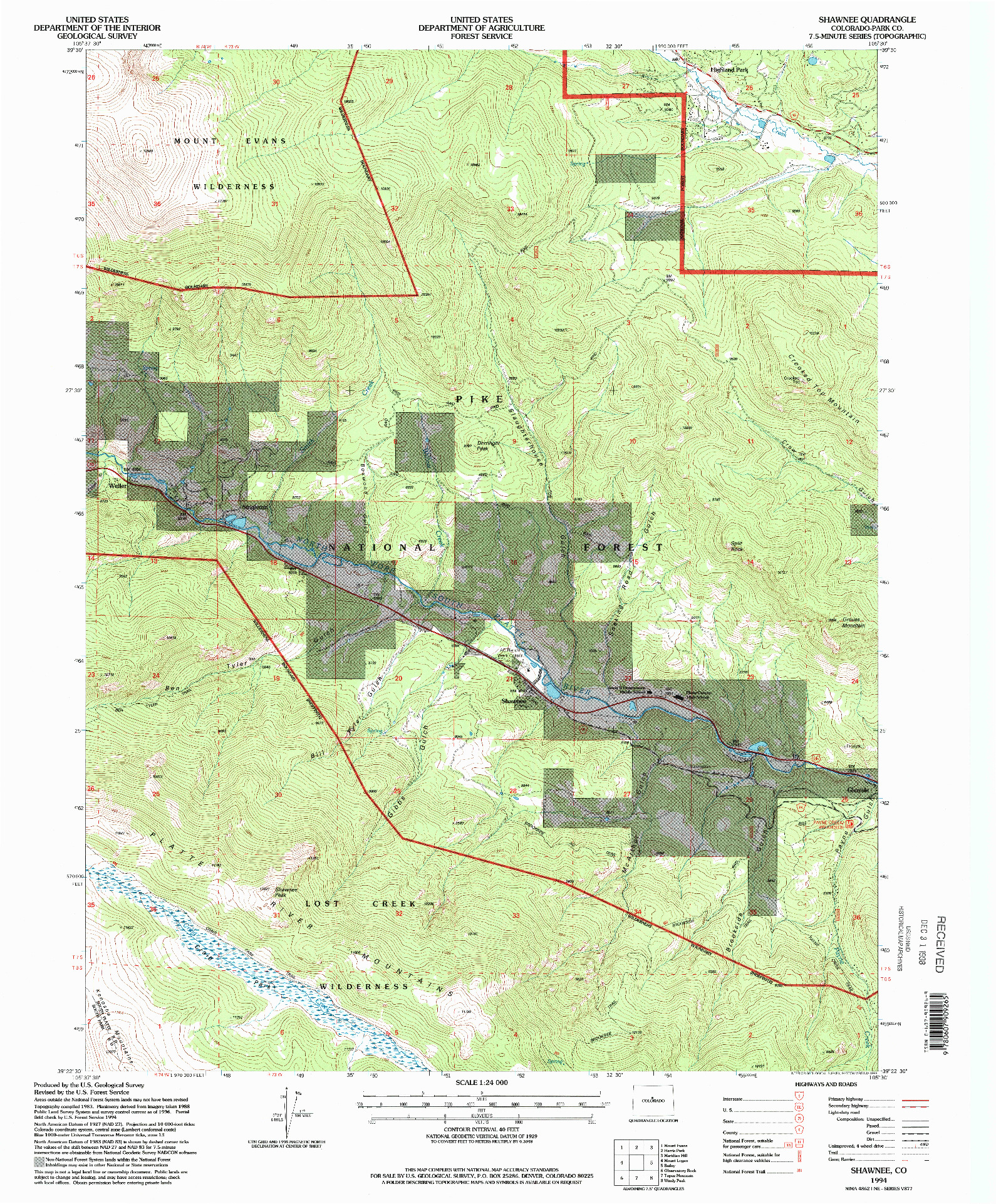 USGS 1:24000-SCALE QUADRANGLE FOR SHAWNEE, CO 1994