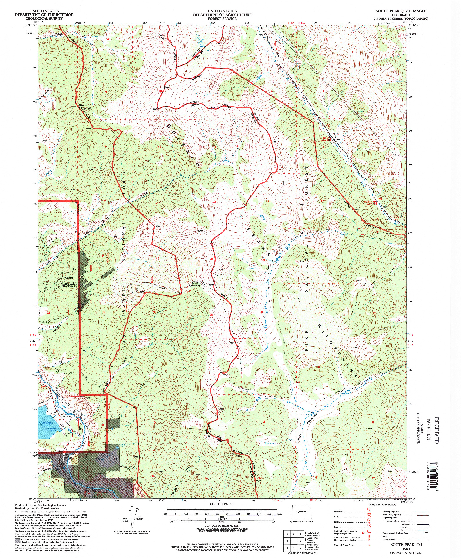 USGS 1:24000-SCALE QUADRANGLE FOR SOUTH PEAK, CO 1994