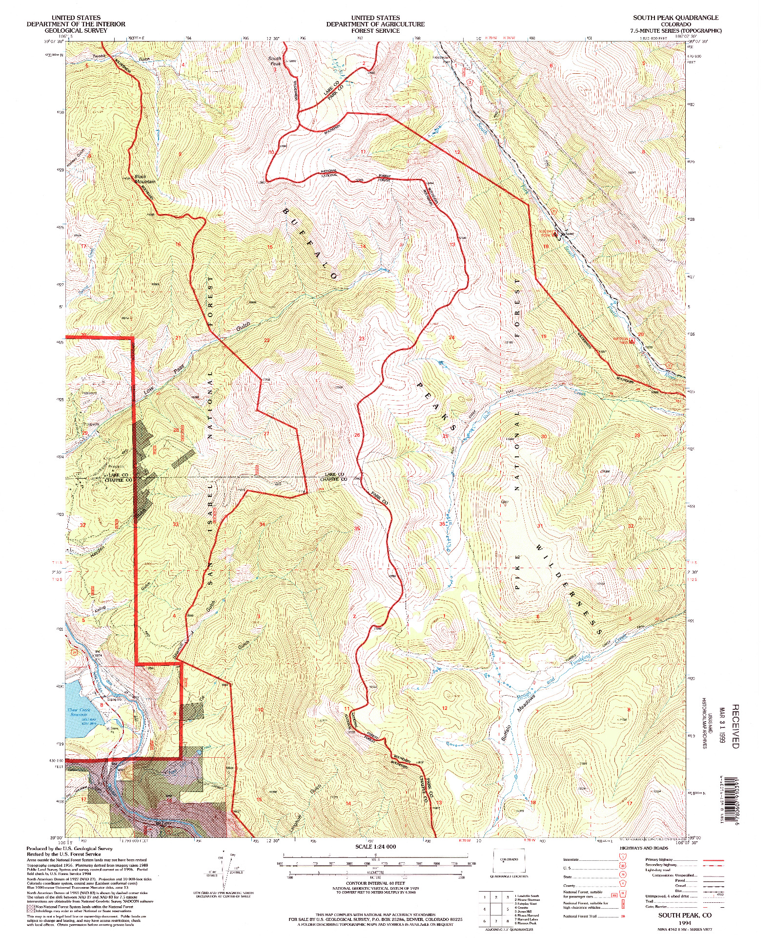 USGS 1:24000-SCALE QUADRANGLE FOR SOUTH PEAK, CO 1994