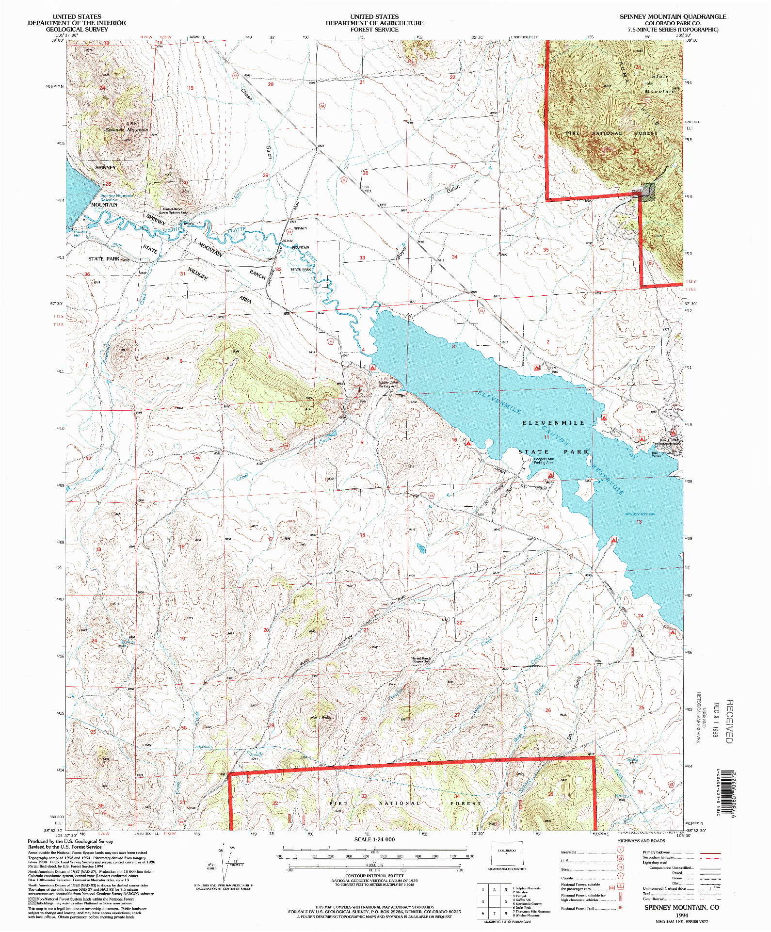 USGS 1:24000-SCALE QUADRANGLE FOR SPINNEY MOUNTAIN, CO 1994