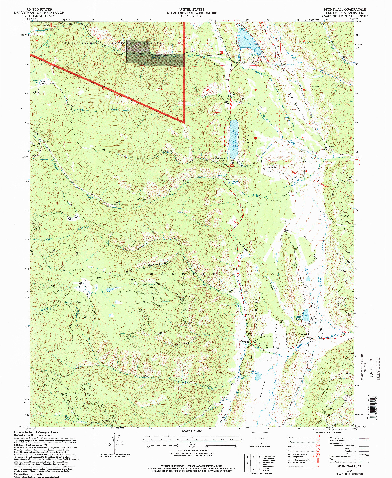 USGS 1:24000-SCALE QUADRANGLE FOR STONEWALL, CO 1994