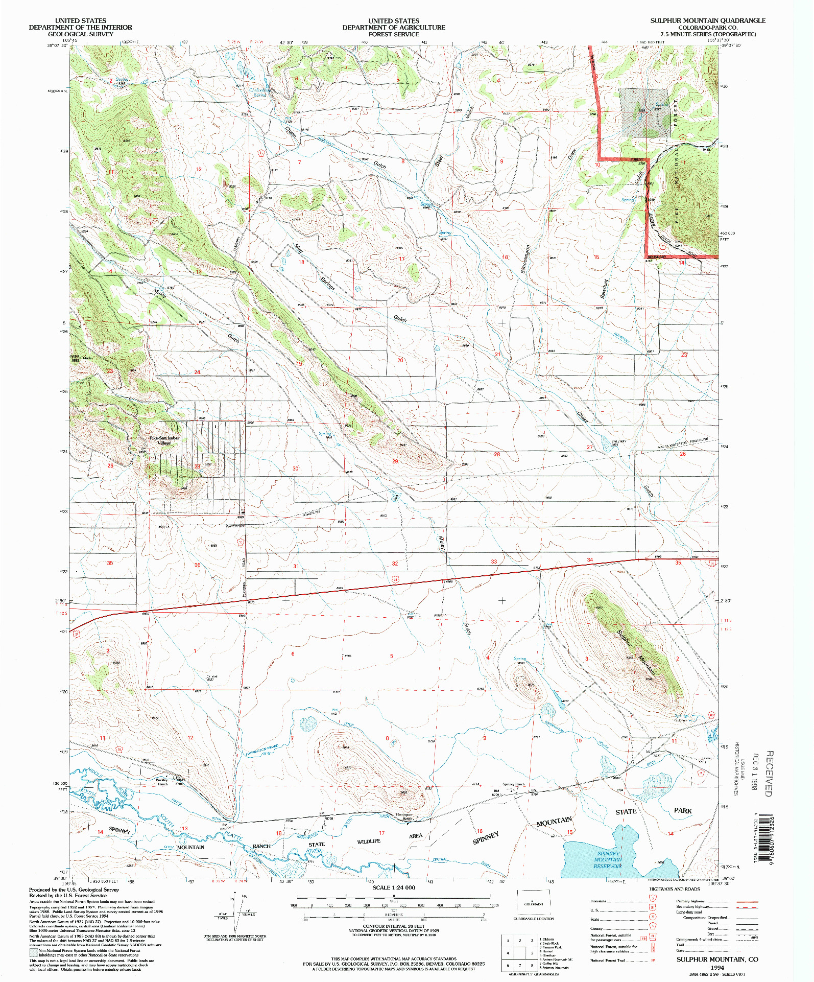 USGS 1:24000-SCALE QUADRANGLE FOR SULPHUR MOUNTAIN, CO 1994