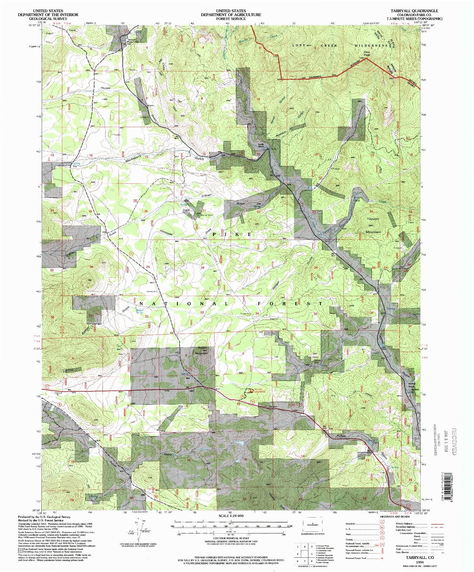 USGS 1:24000-SCALE QUADRANGLE FOR TARRYALL, CO 1994