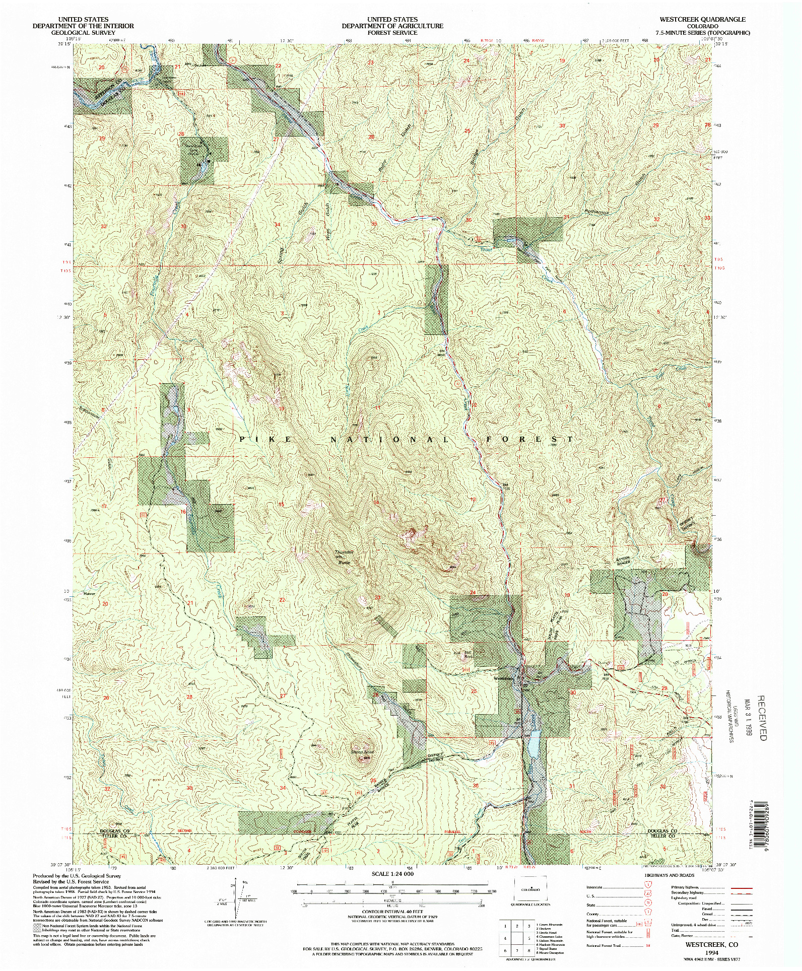 USGS 1:24000-SCALE QUADRANGLE FOR WESTCREEK, CO 1994
