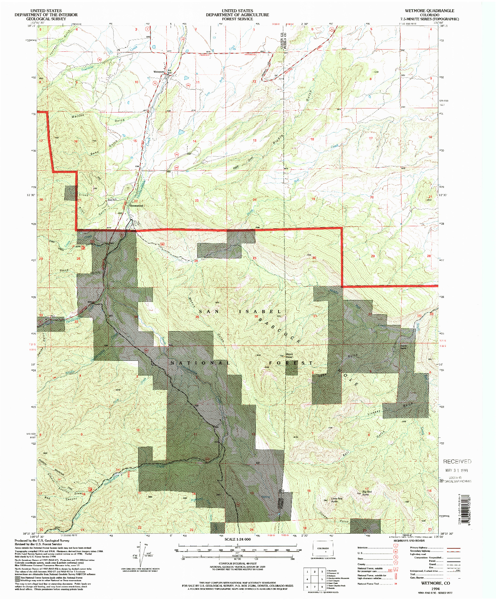 USGS 1:24000-SCALE QUADRANGLE FOR WETMORE, CO 1994