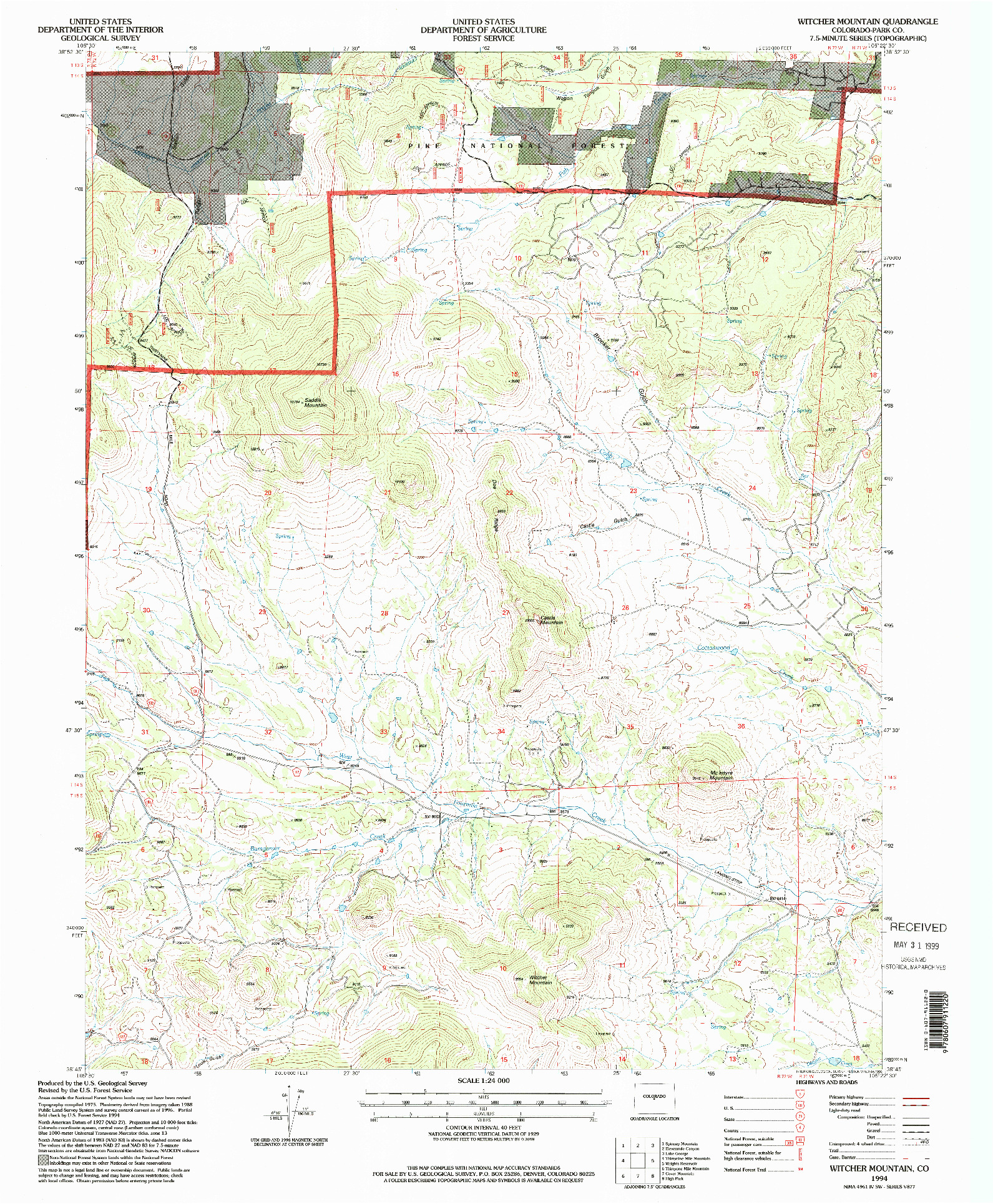 USGS 1:24000-SCALE QUADRANGLE FOR WITCHER MOUNTAIN, CO 1994